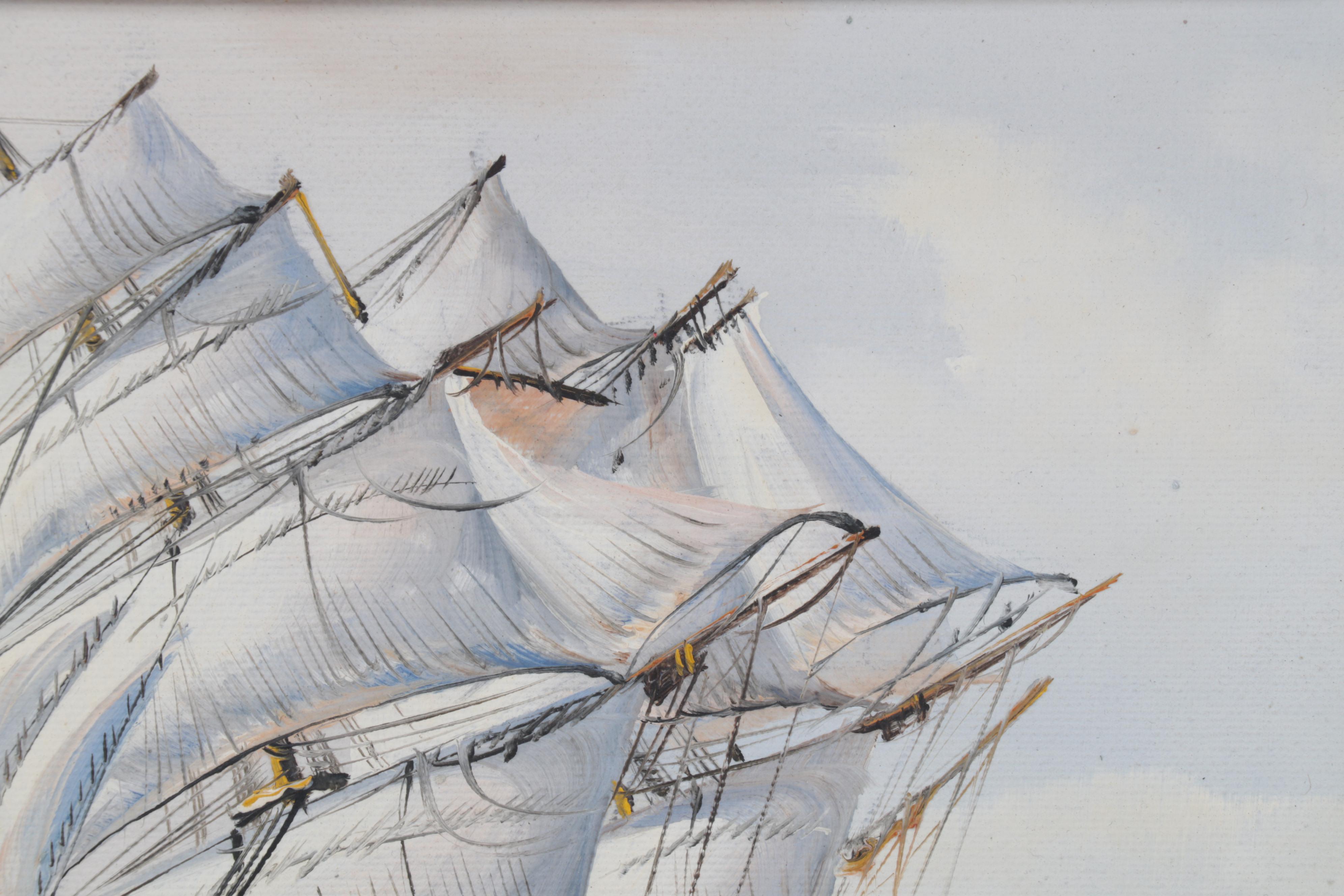 Maritime Oil Painting of Clipper Ship at Sea, Circa 2000