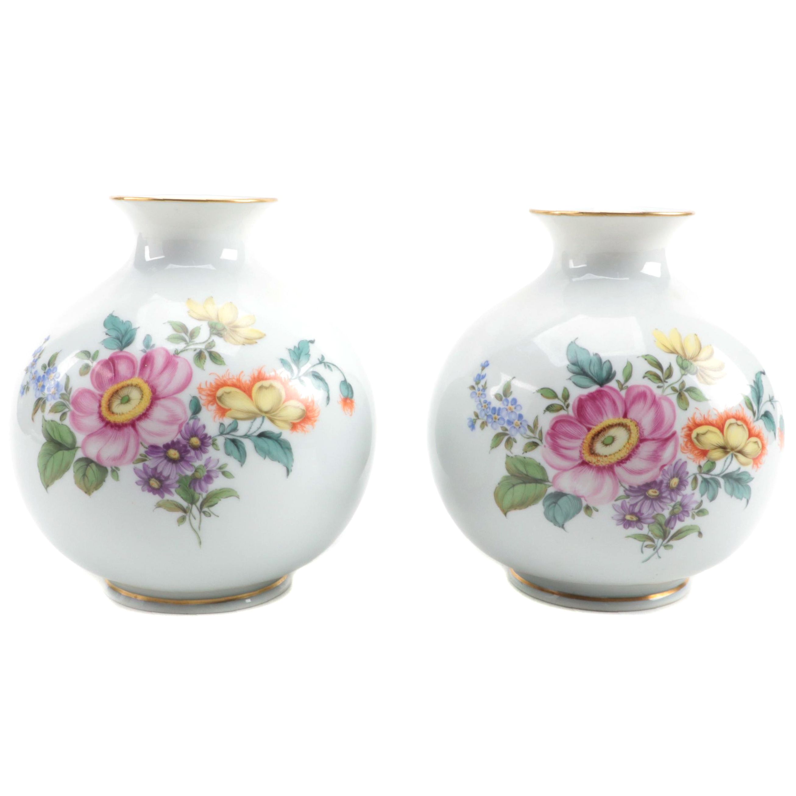 Augarten Wien Porcelain Floral Pattern Vases, 20th Century