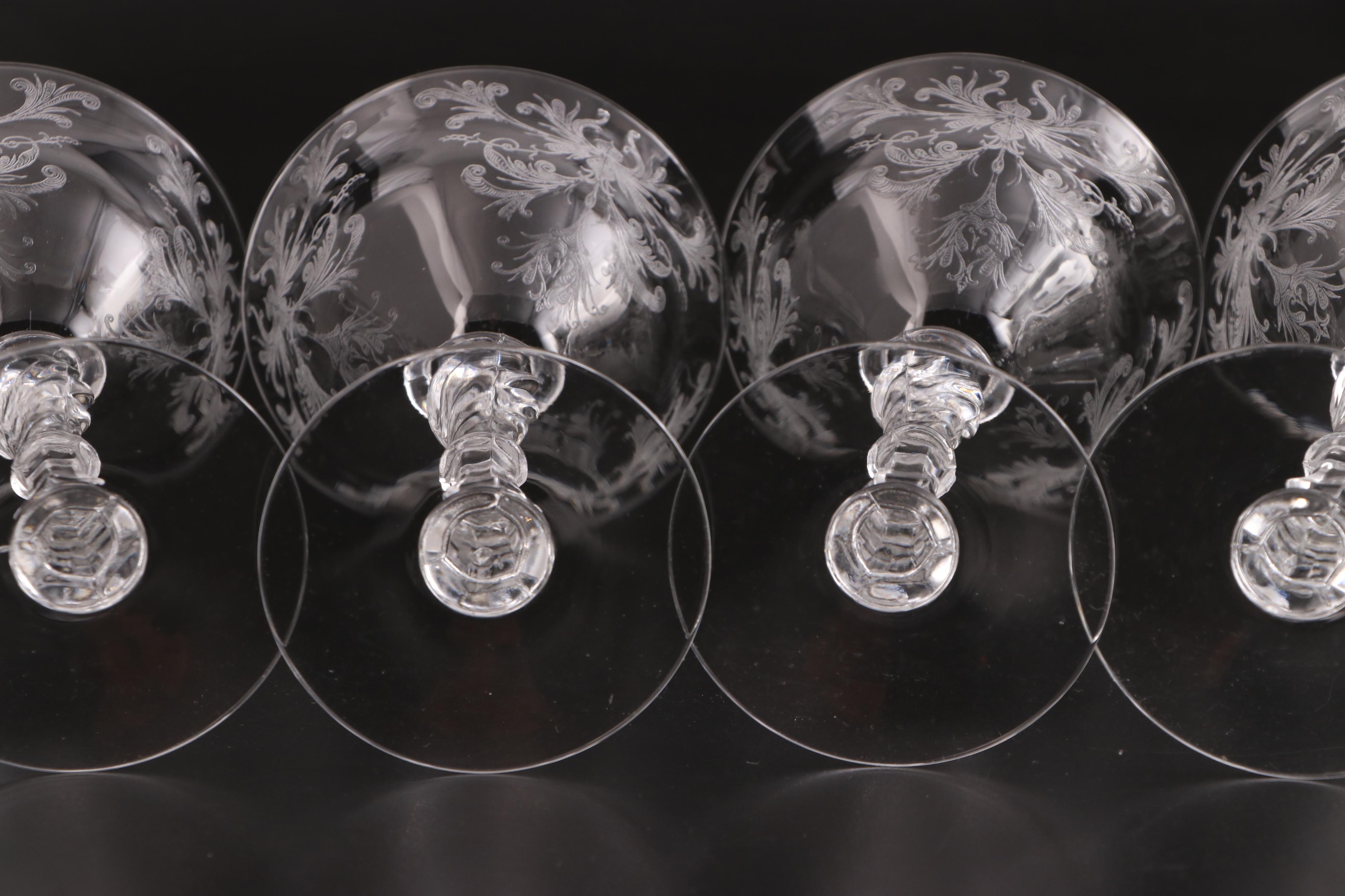 Tiffin-Franciscan "Byzantine Clear" Etched Glass Stemware and Torte Plate