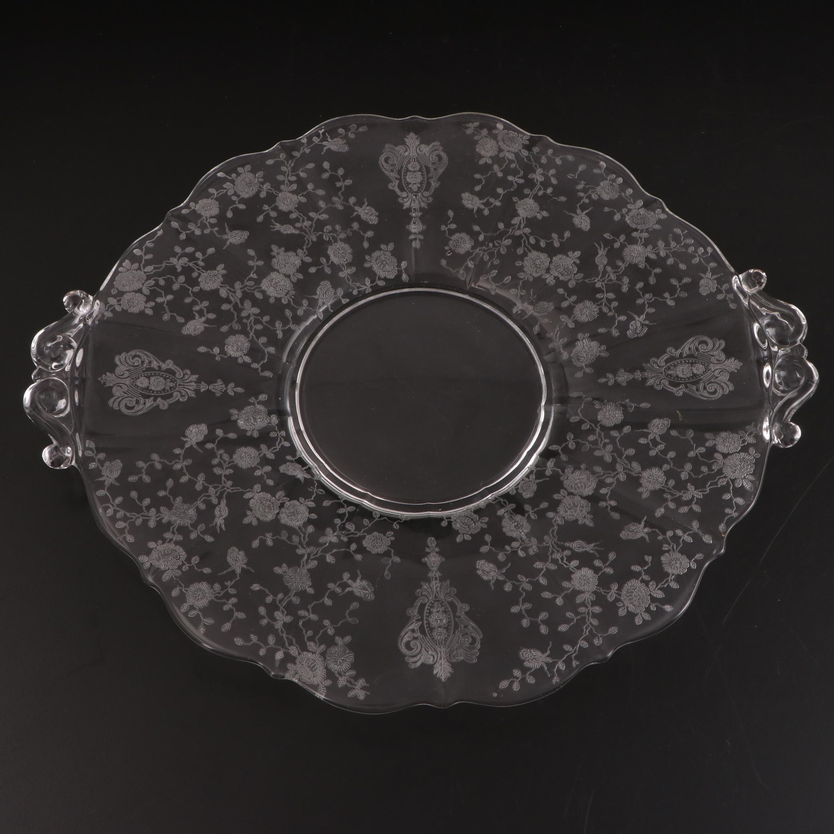 Tiffin-Franciscan "Byzantine Clear" Etched Glass Stemware and Torte Plate