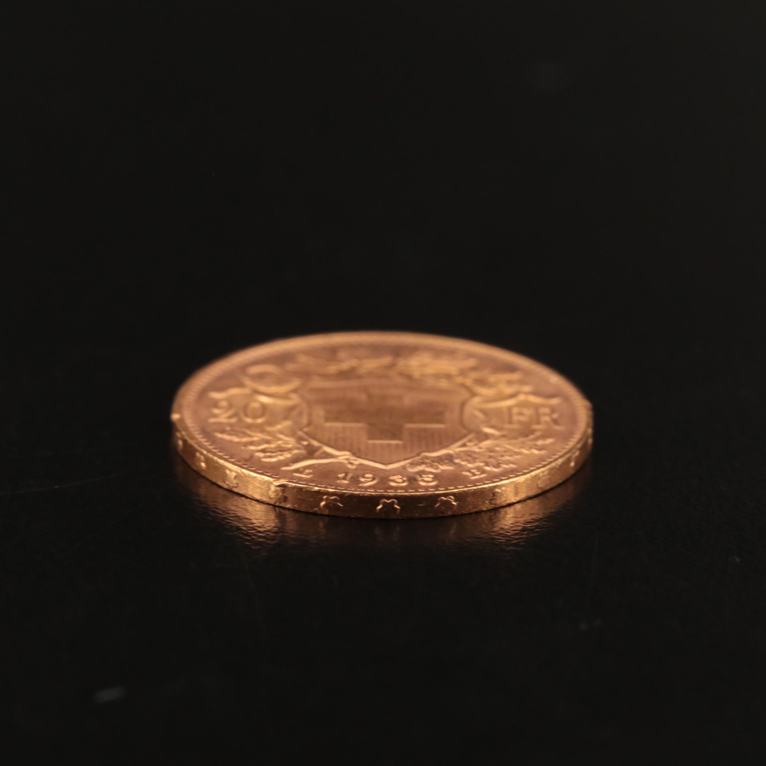 1935-LB Switzerland Twenty Francs Gold Coin