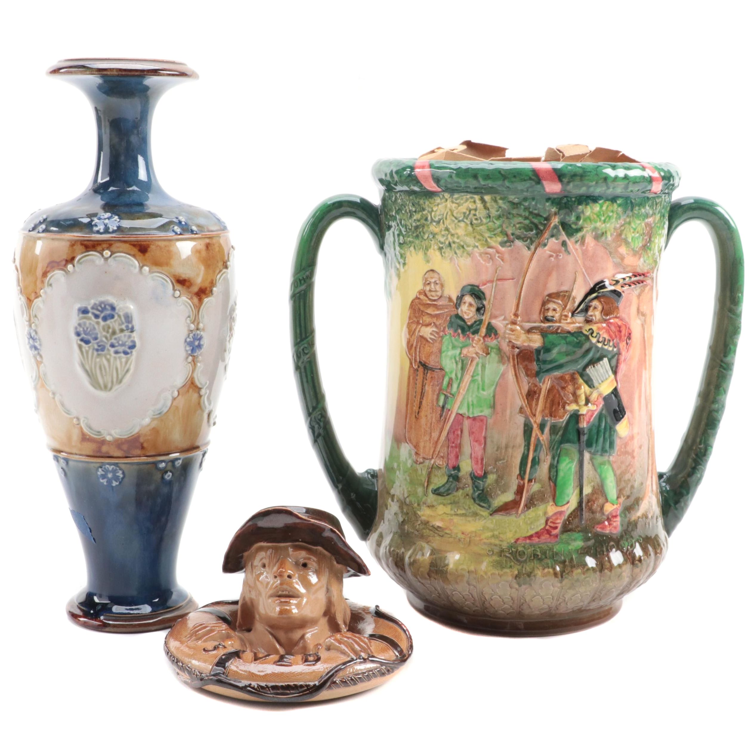 Doulton Lambeth Match Holder, Royal Doulton "Robin Hood" Seriesware With Vase