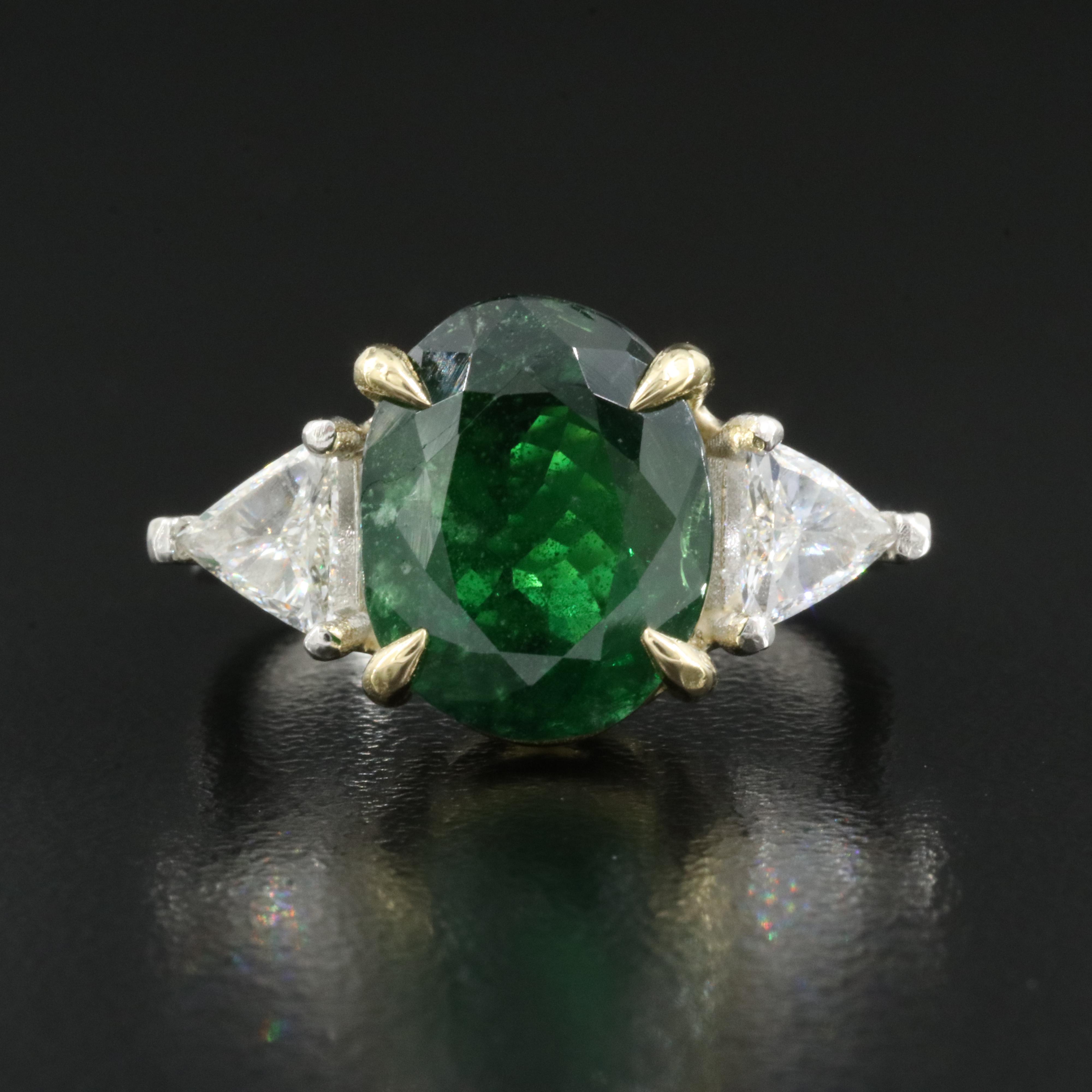 Platinum 5.77 CT Tsavorite and Diamond Ring with GIA Report and 18K Head