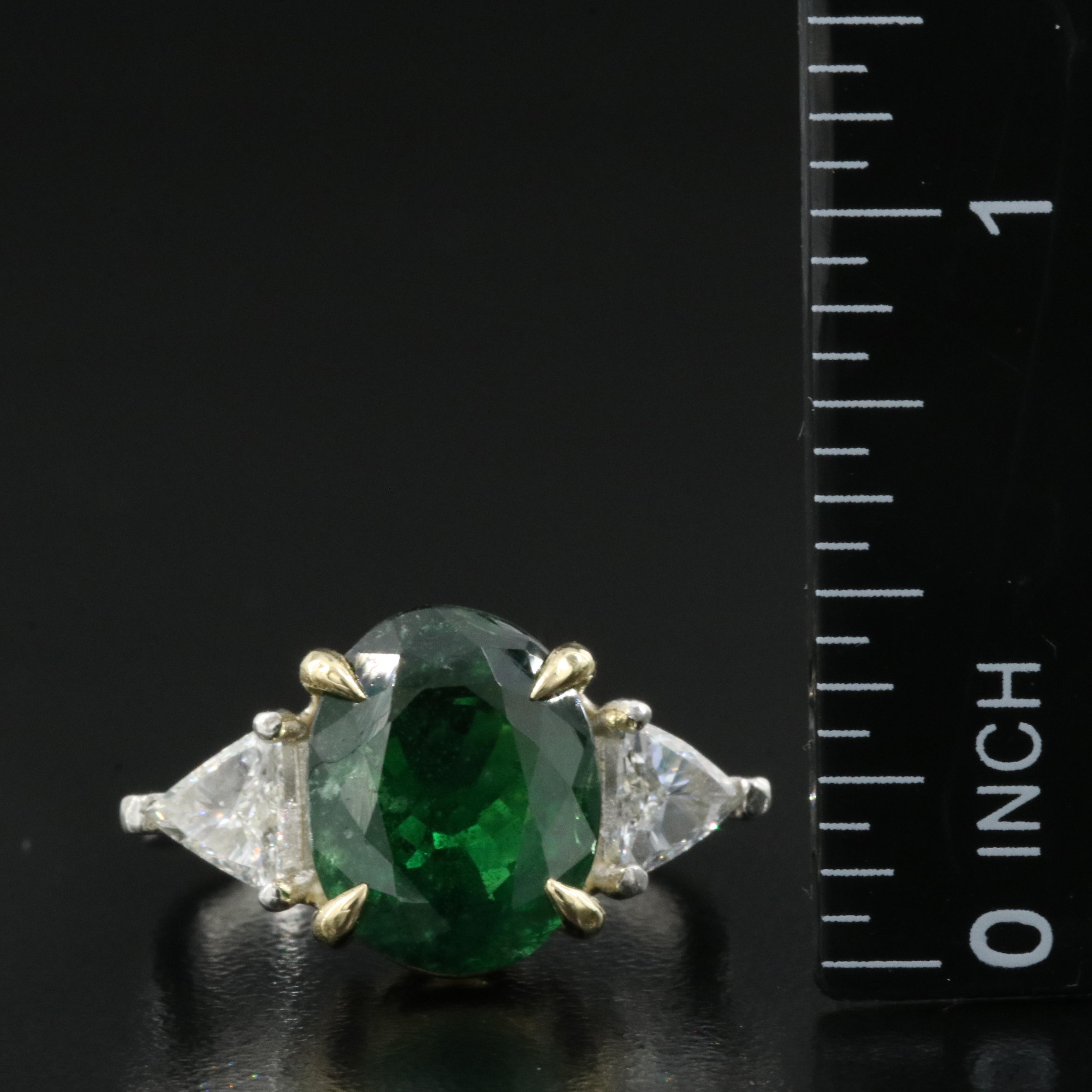 Platinum 5.77 CT Tsavorite and Diamond Ring with GIA Report and 18K Head
