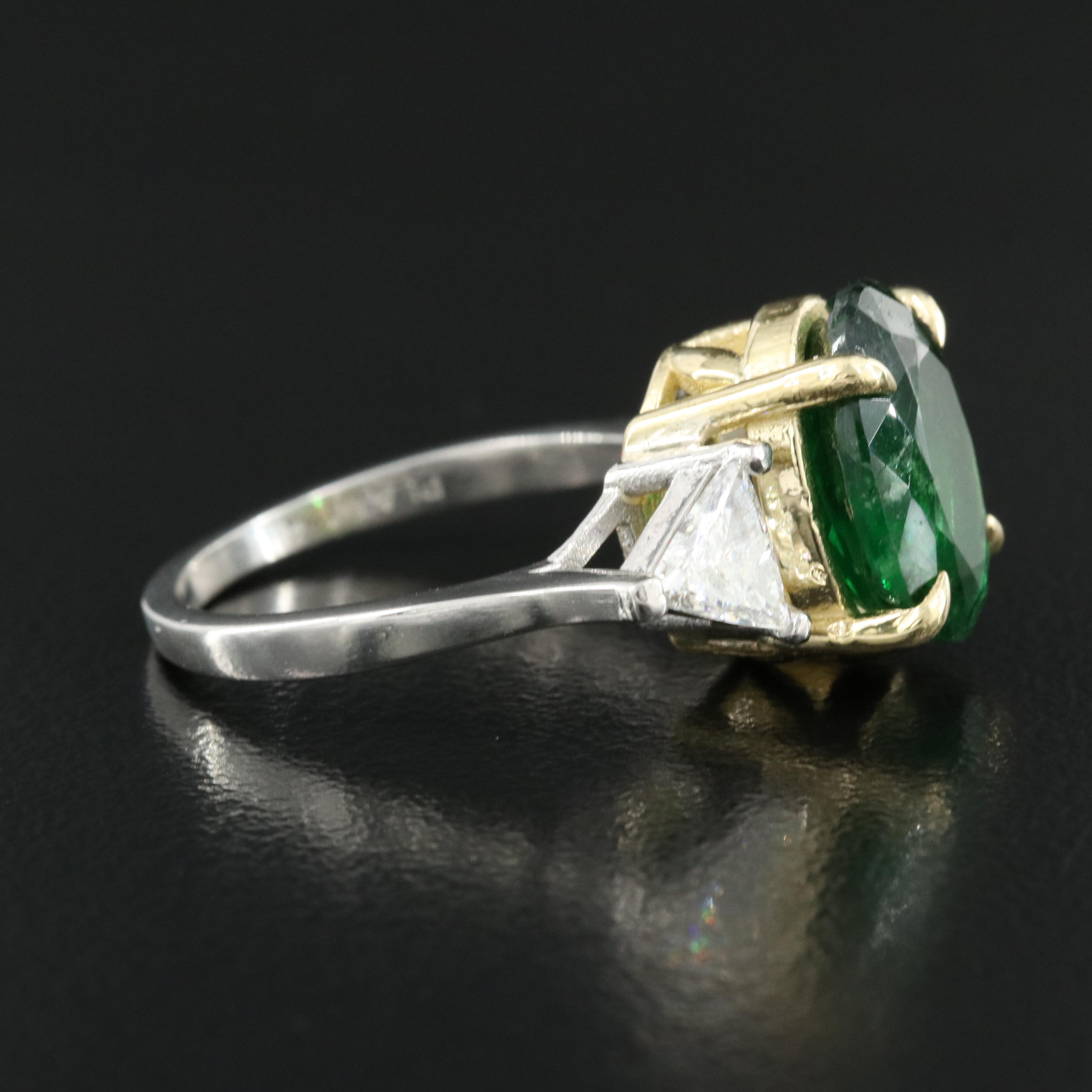 Platinum 5.77 CT Tsavorite and Diamond Ring with GIA Report and 18K Head
