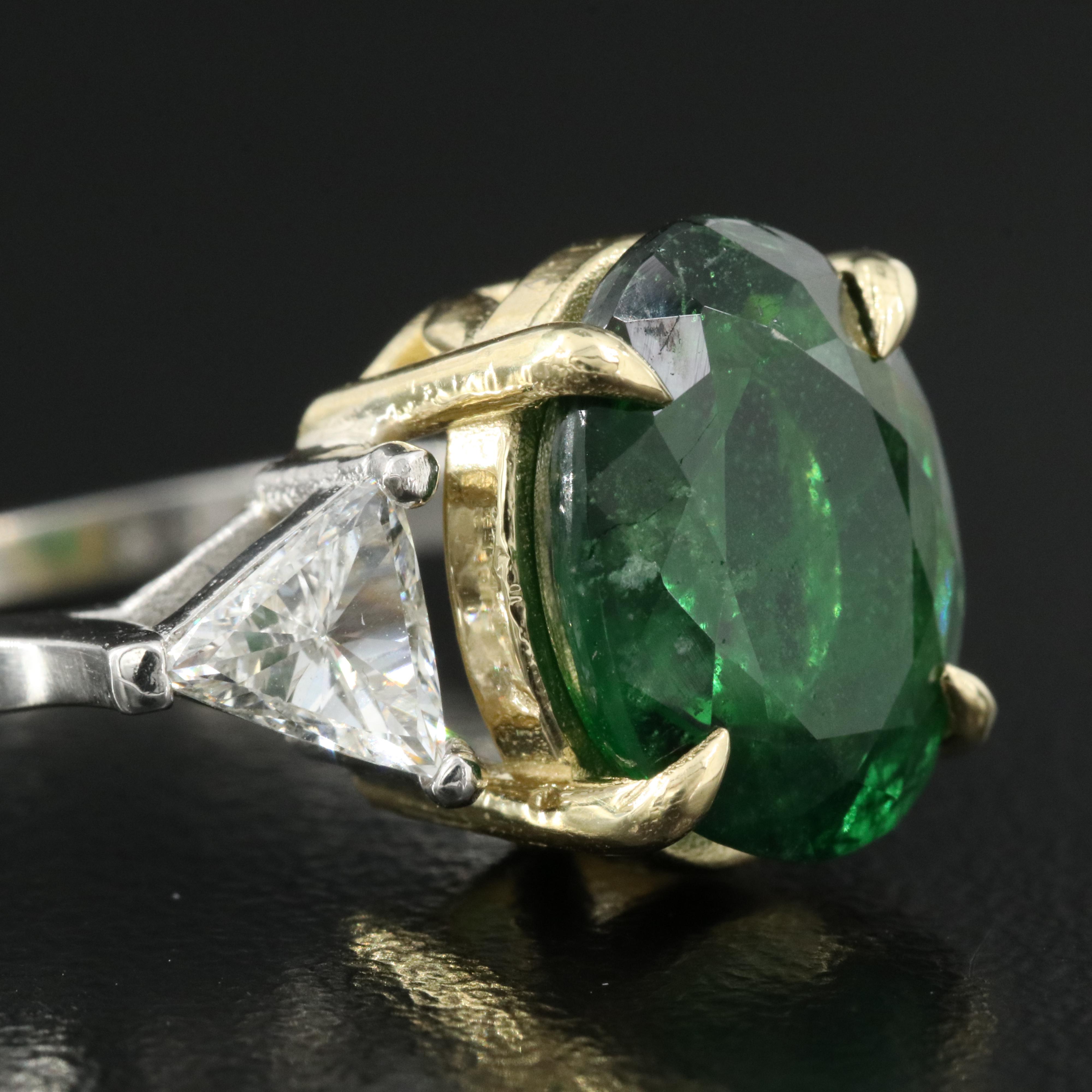Platinum 5.77 CT Tsavorite and Diamond Ring with GIA Report and 18K Head