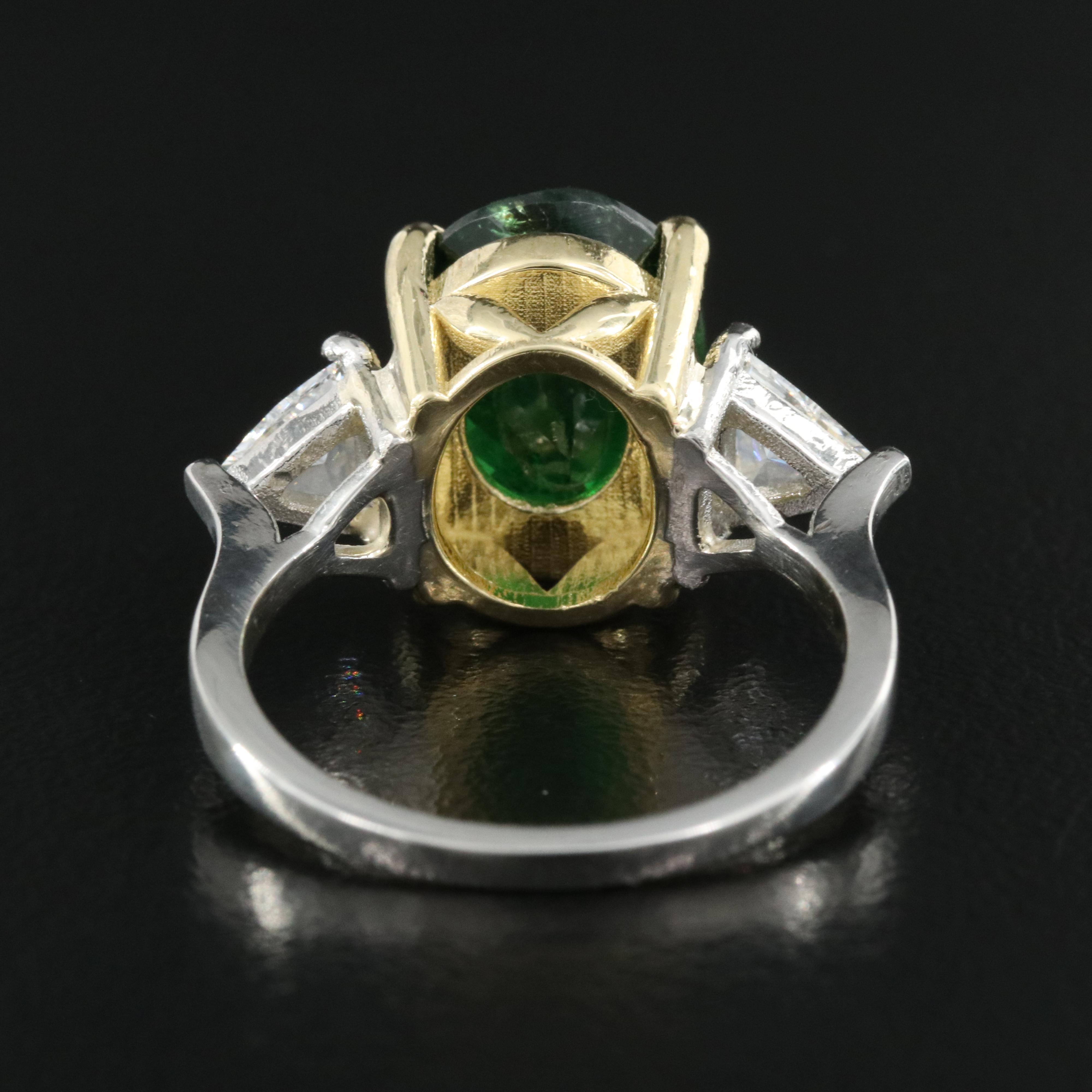 Platinum 5.77 CT Tsavorite and Diamond Ring with GIA Report and 18K Head