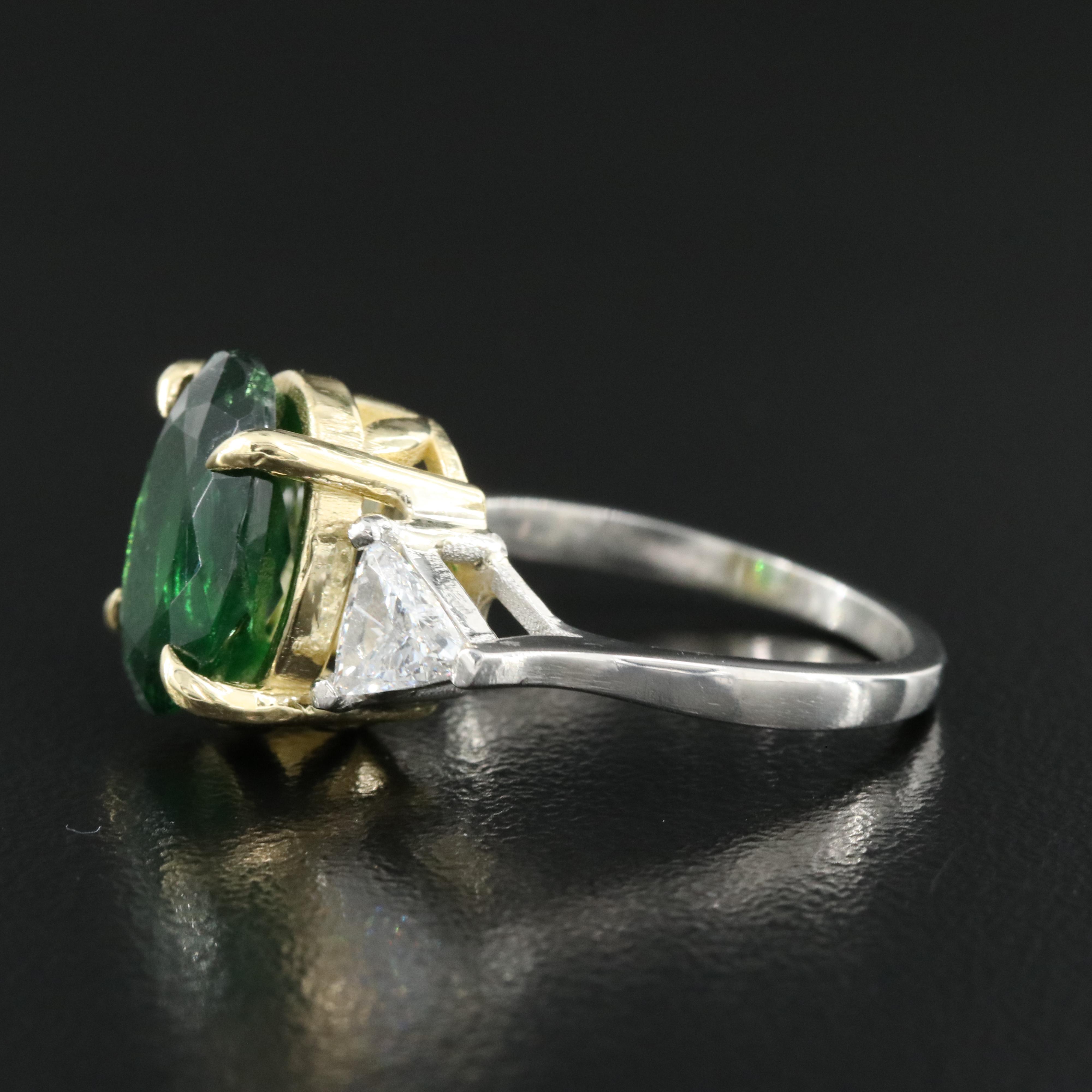 Platinum 5.77 CT Tsavorite and Diamond Ring with GIA Report and 18K Head
