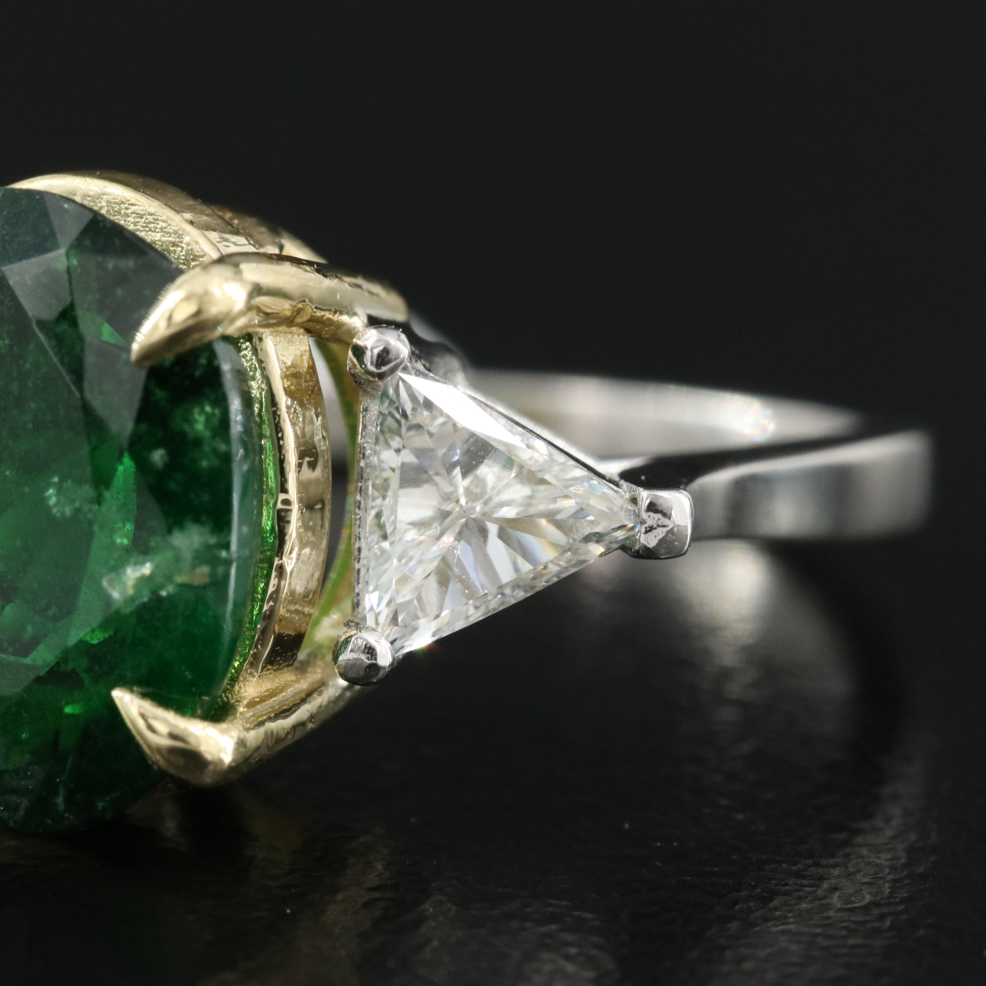 Platinum 5.77 CT Tsavorite and Diamond Ring with GIA Report and 18K Head