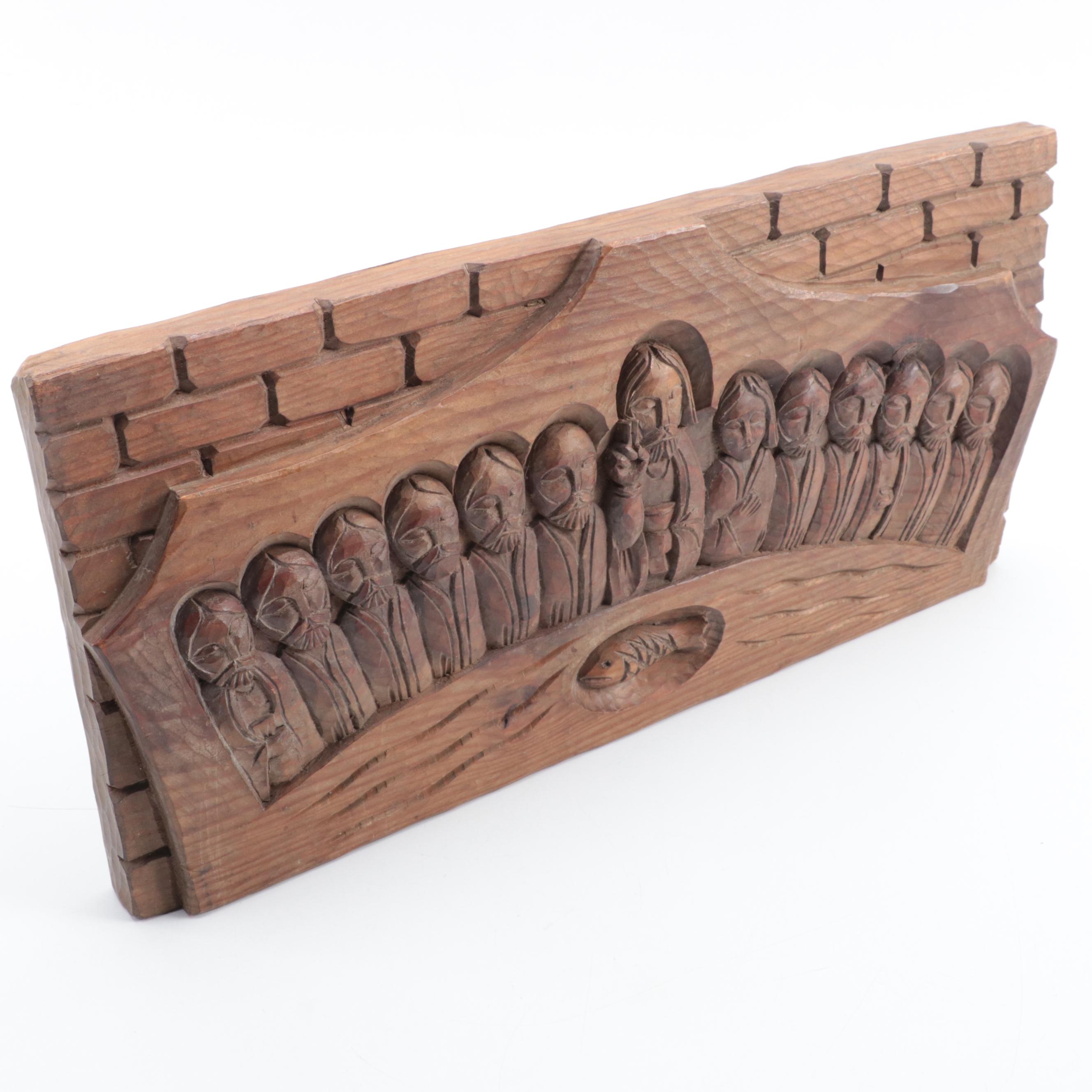 Carved Pine Wall Plaque of "The Last Supper"