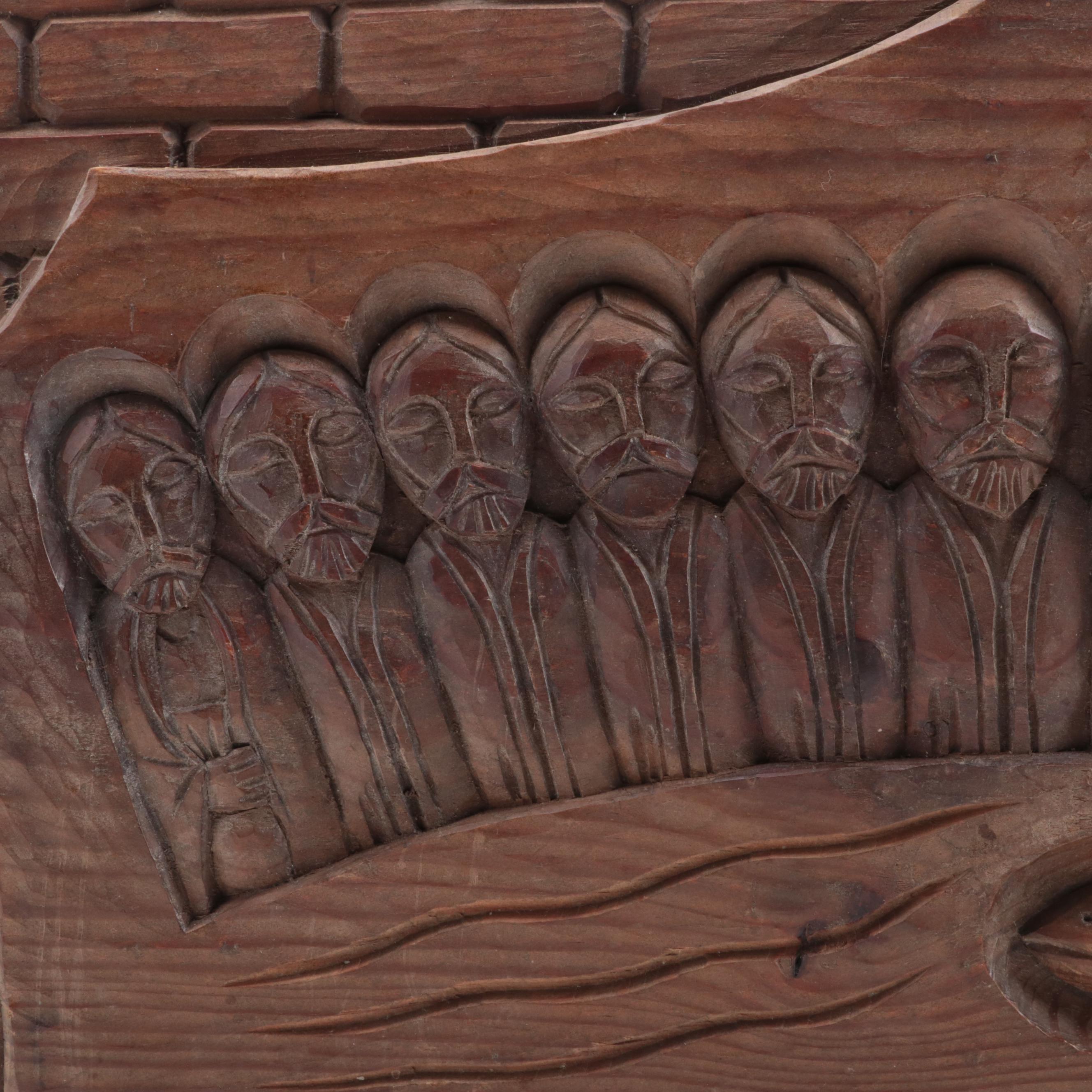 Carved Pine Wall Plaque of "The Last Supper"