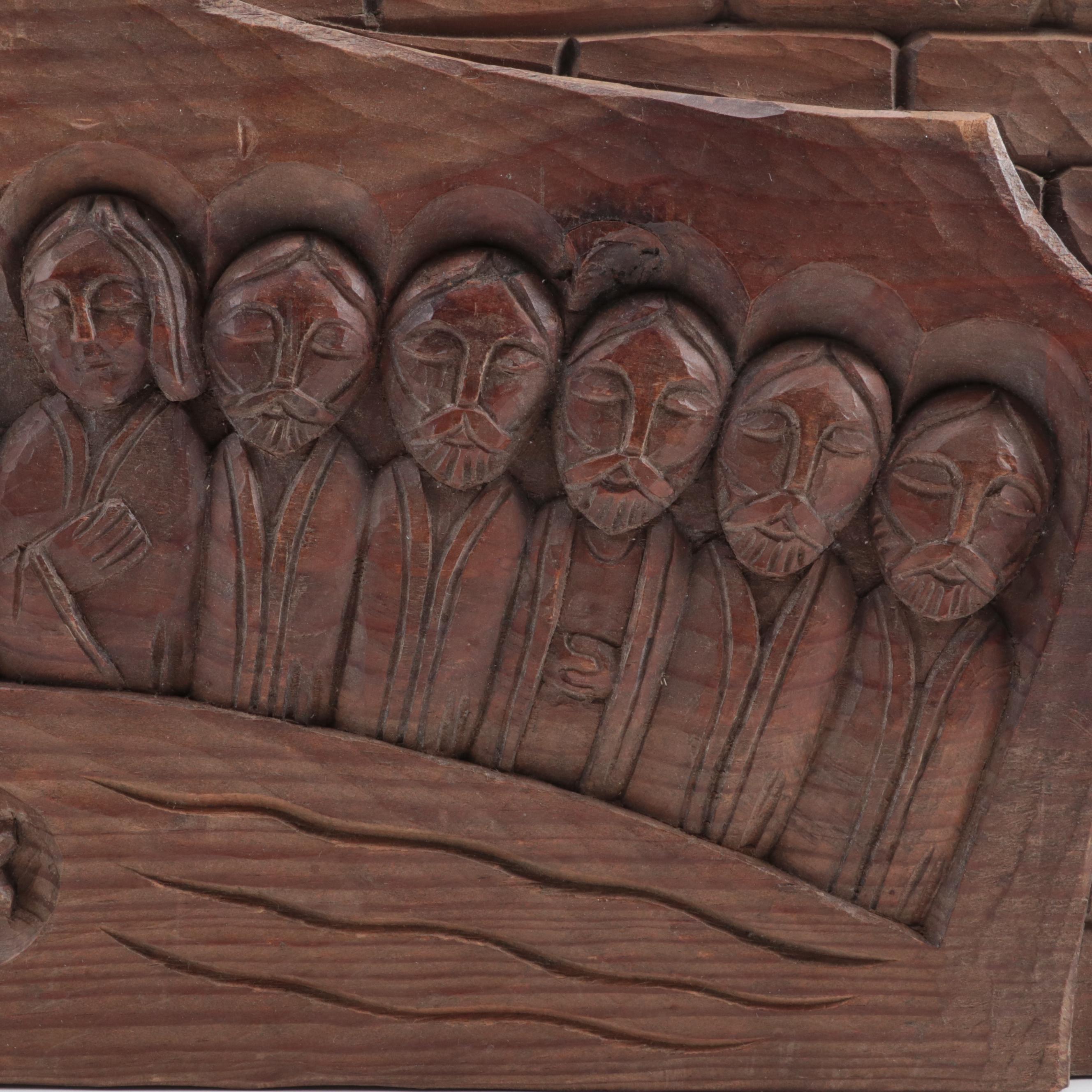 Carved Pine Wall Plaque of "The Last Supper"