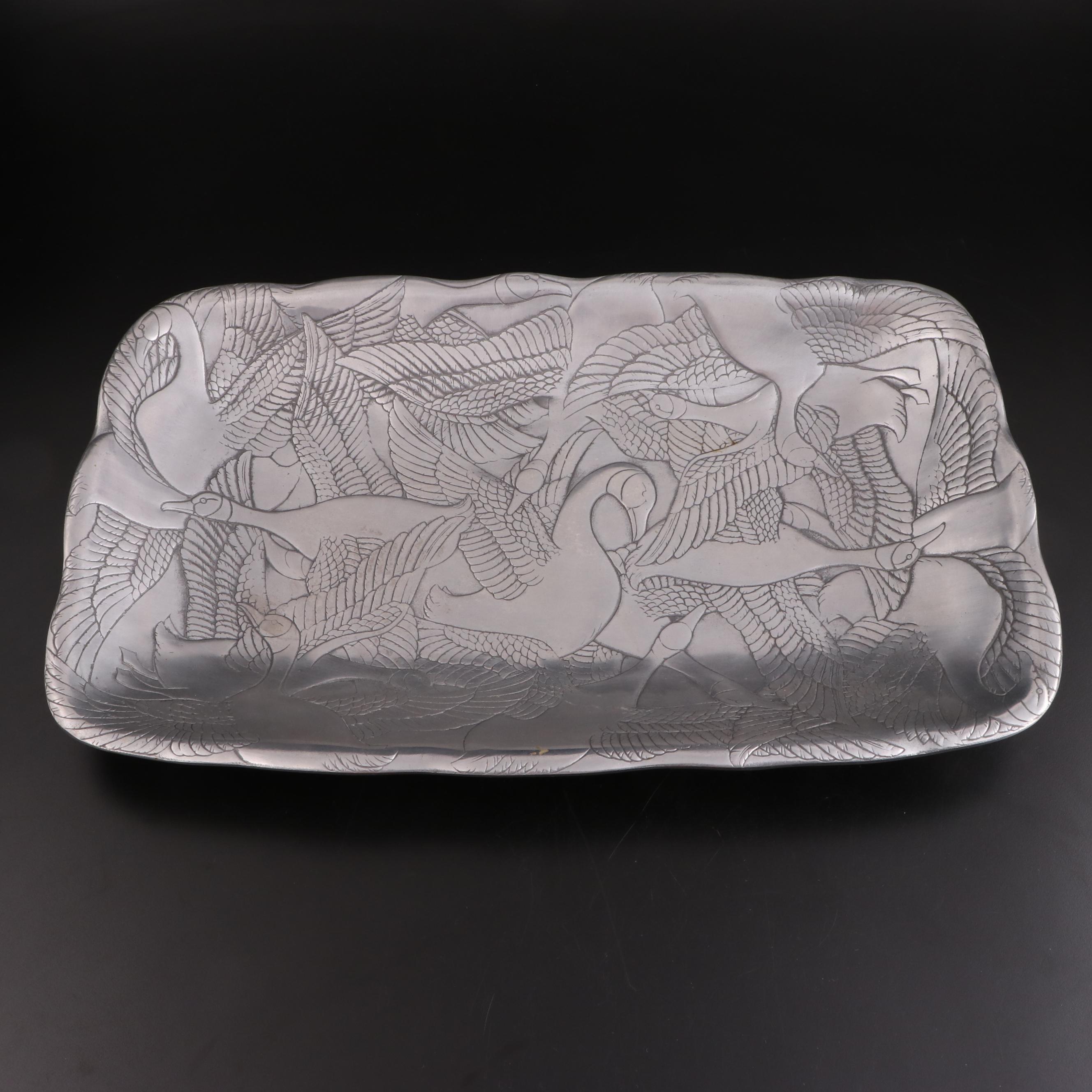 Arthur Court Aluminum Rabbit Platter and Wild Geese Platter, Late 20th Century