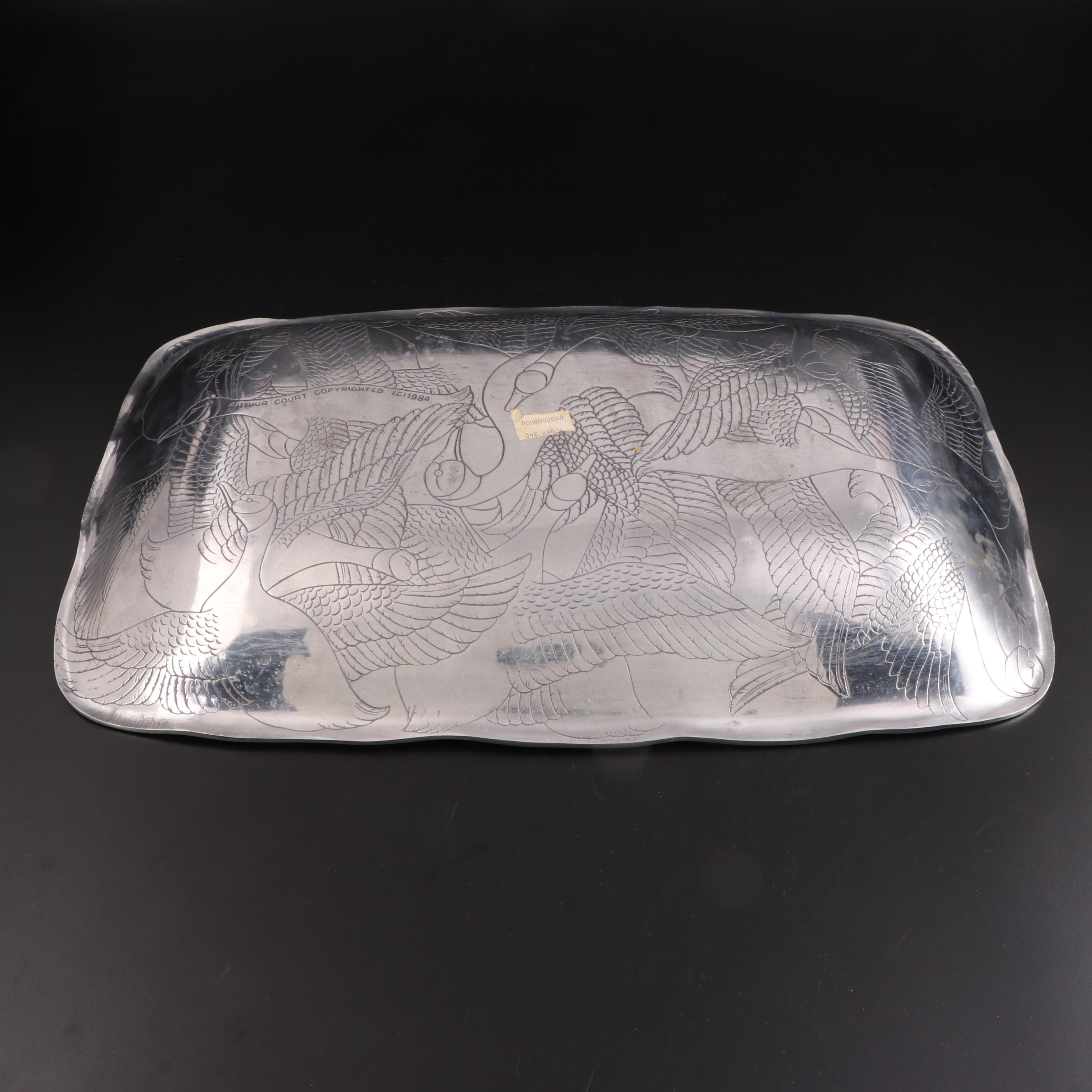 Arthur Court Aluminum Rabbit Platter and Wild Geese Platter, Late 20th Century
