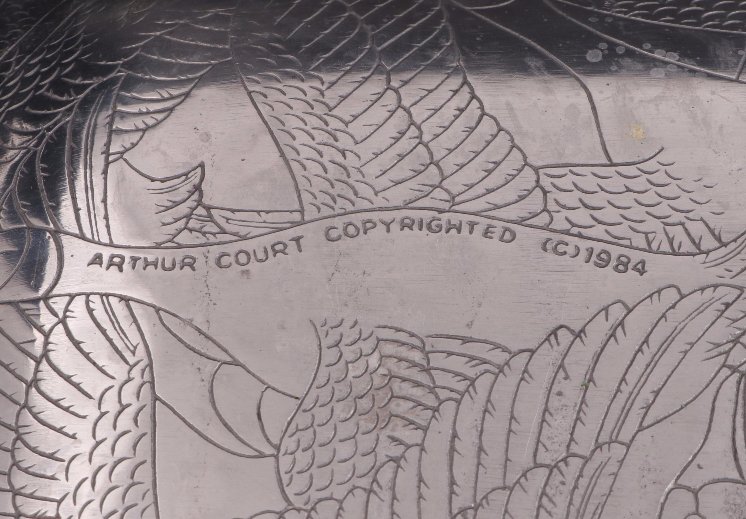 Arthur Court Aluminum Rabbit Platter and Wild Geese Platter, Late 20th Century