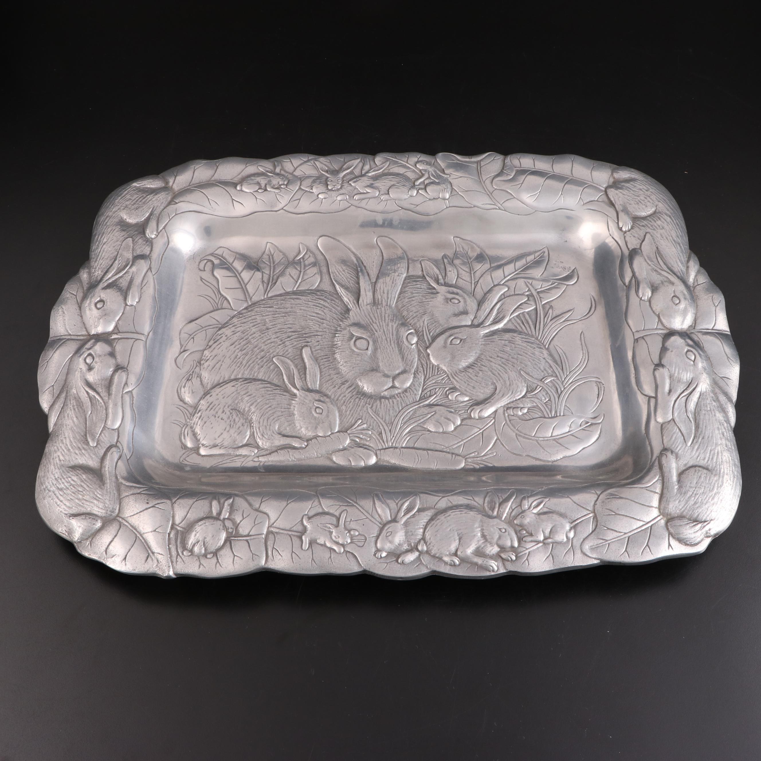 Arthur Court Aluminum Rabbit Platter and Wild Geese Platter, Late 20th Century
