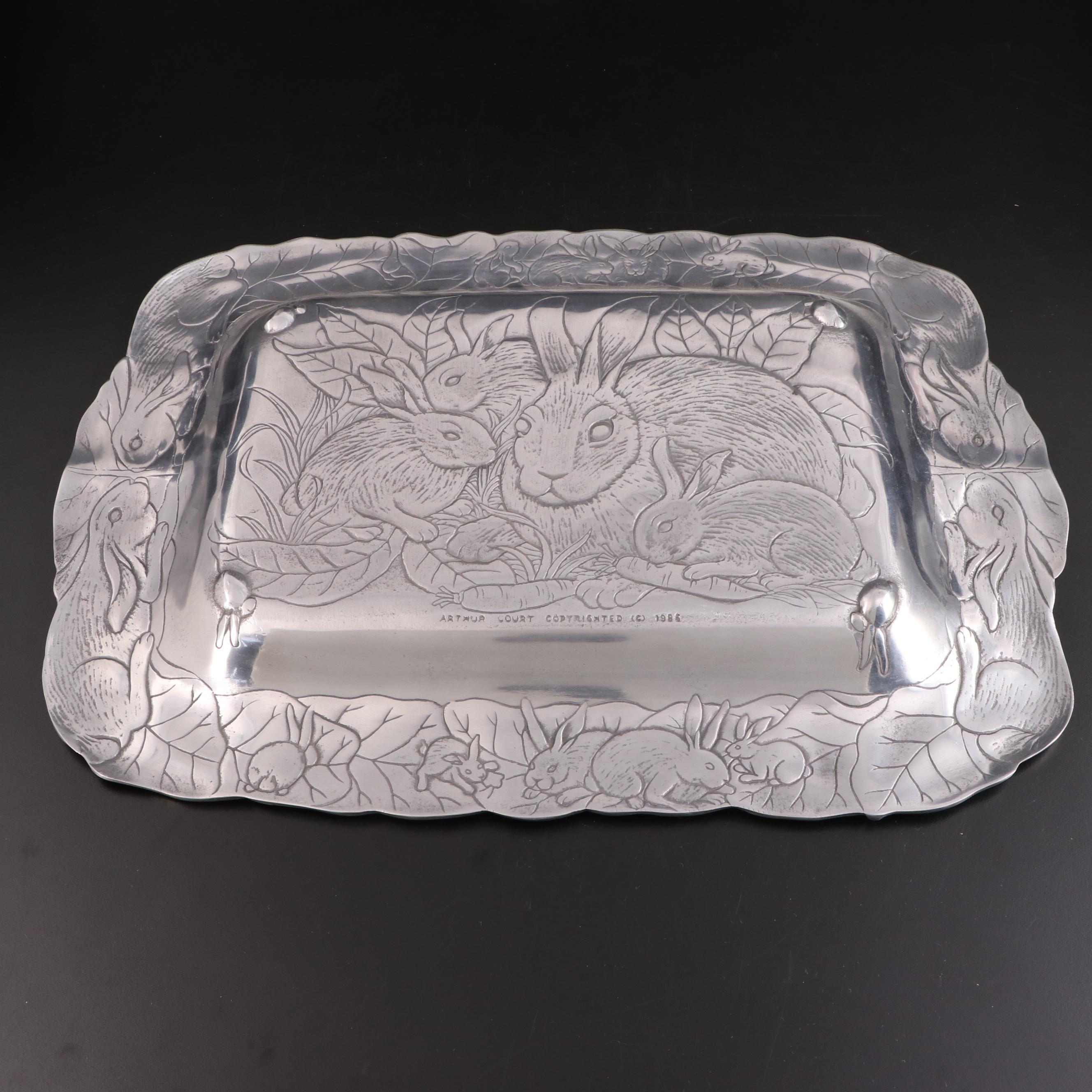 Arthur Court Aluminum Rabbit Platter and Wild Geese Platter, Late 20th Century