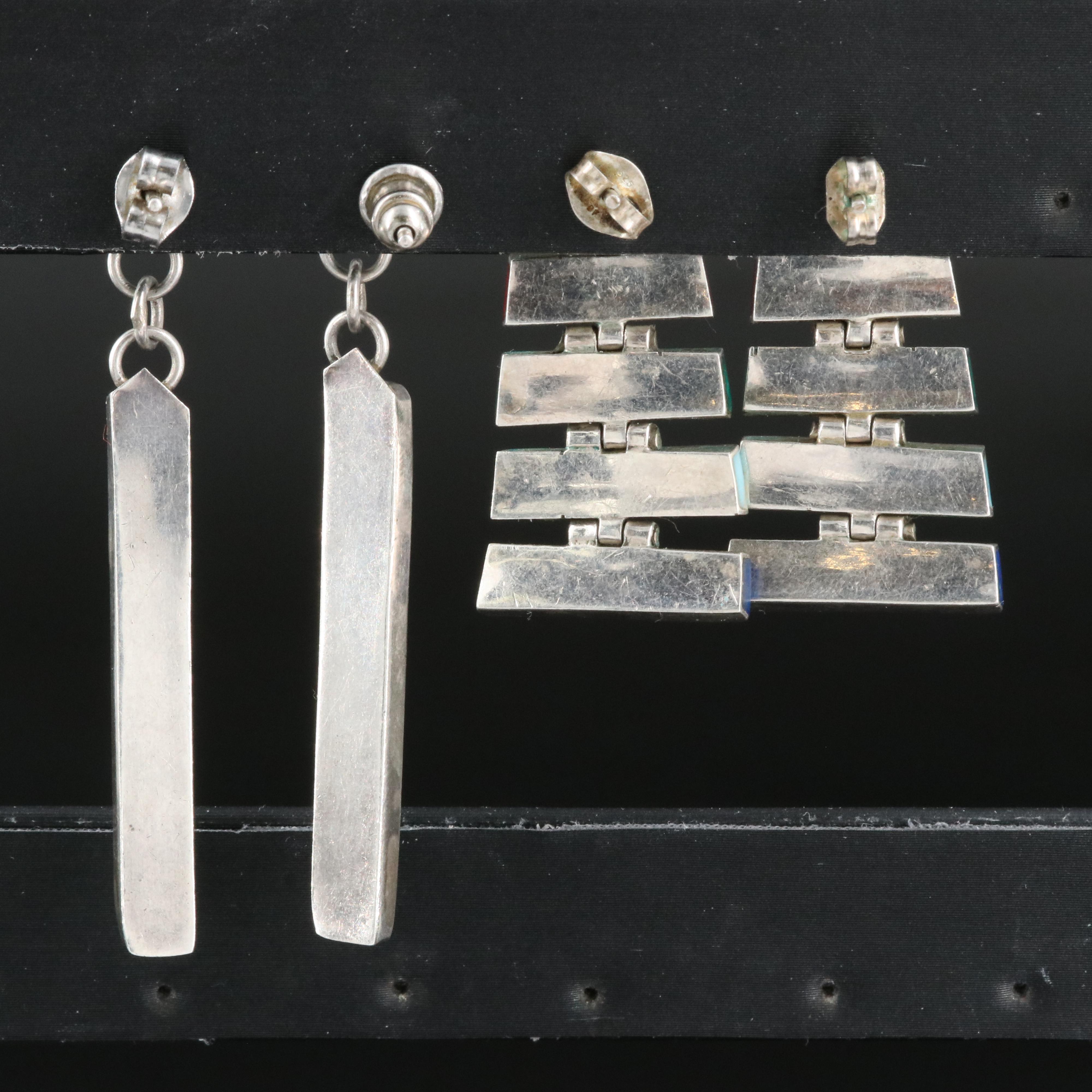 Sterling Earrings Including Lapis Lazuli, Faux Malachite and Turquoise