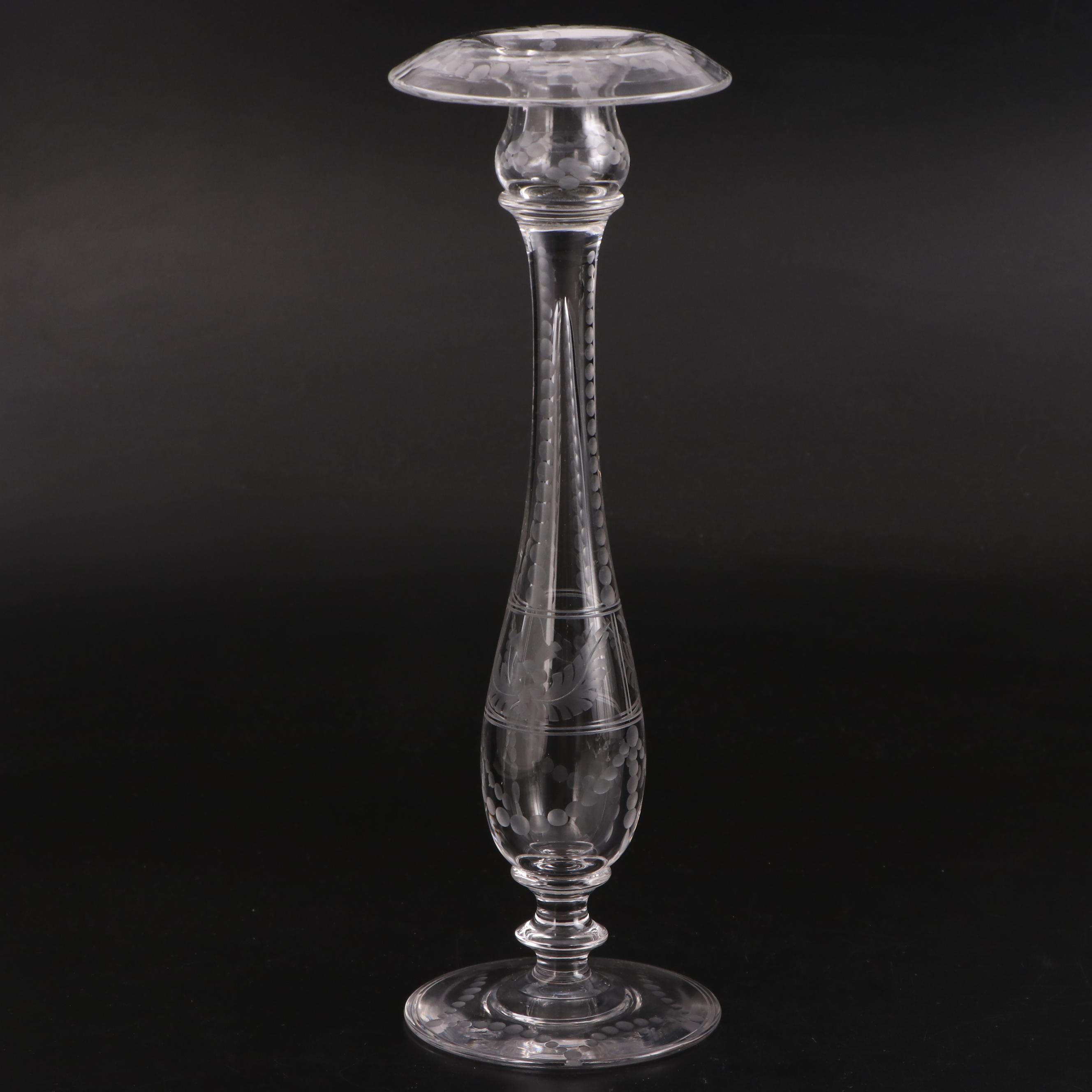 Etched Glass Candlesticks, Early 20th Century