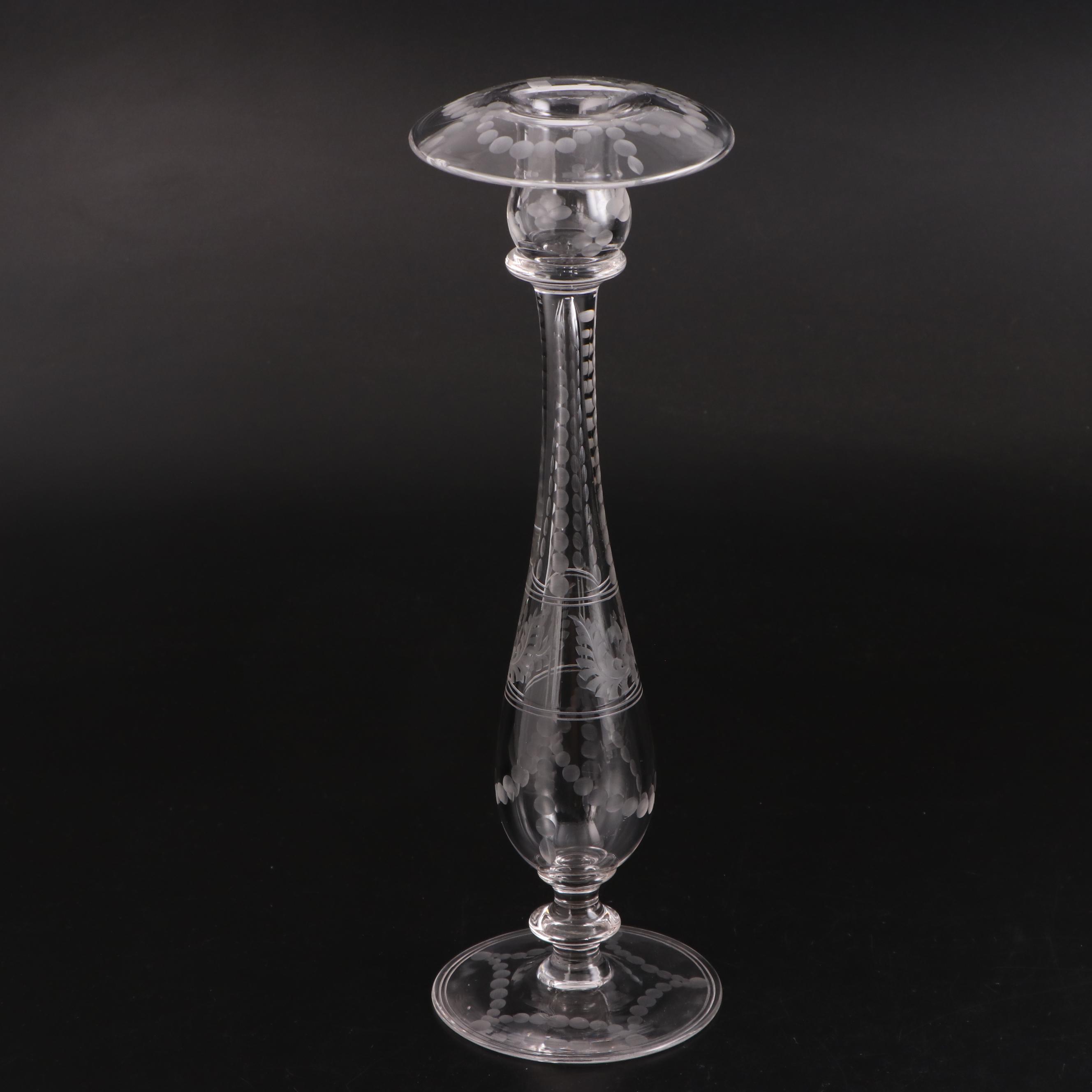 Etched Glass Candlesticks, Early 20th Century