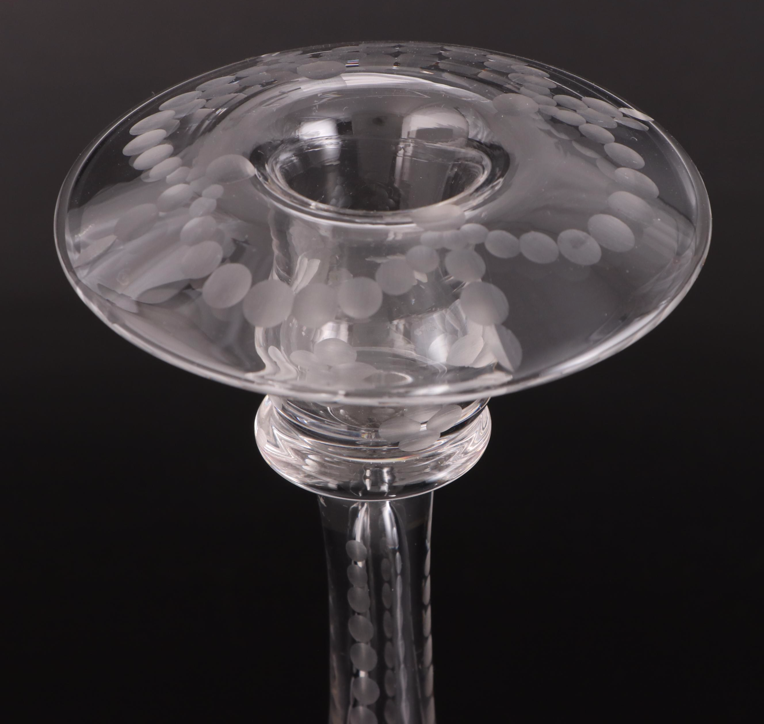 Etched Glass Candlesticks, Early 20th Century
