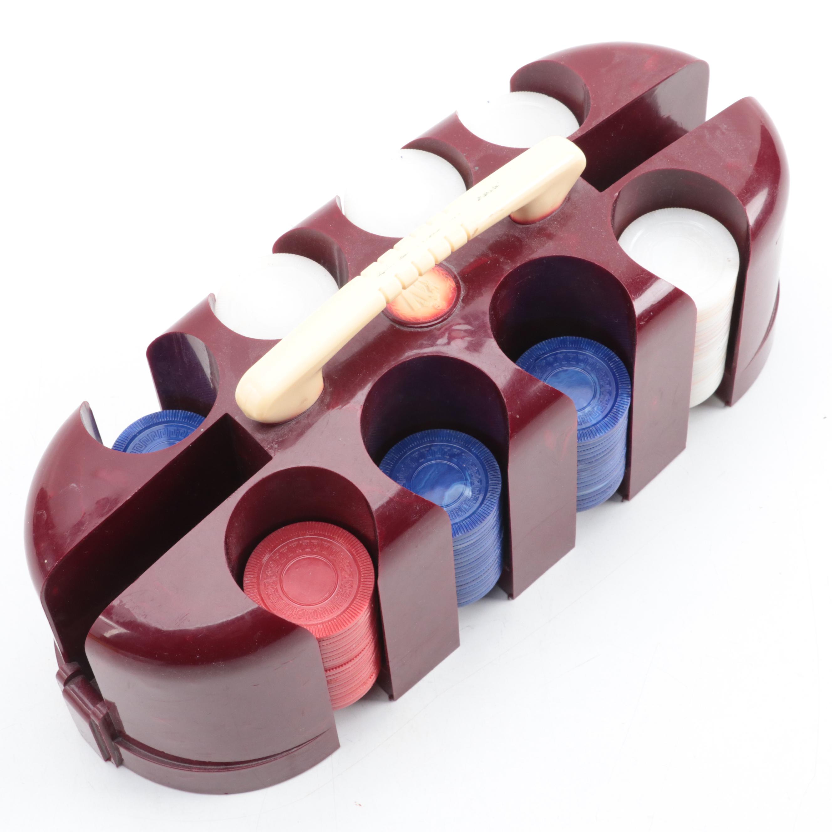 E. S. Lowe Yahtzee Score Pads, Dominoes and Poker Chips with Caddy EBTH