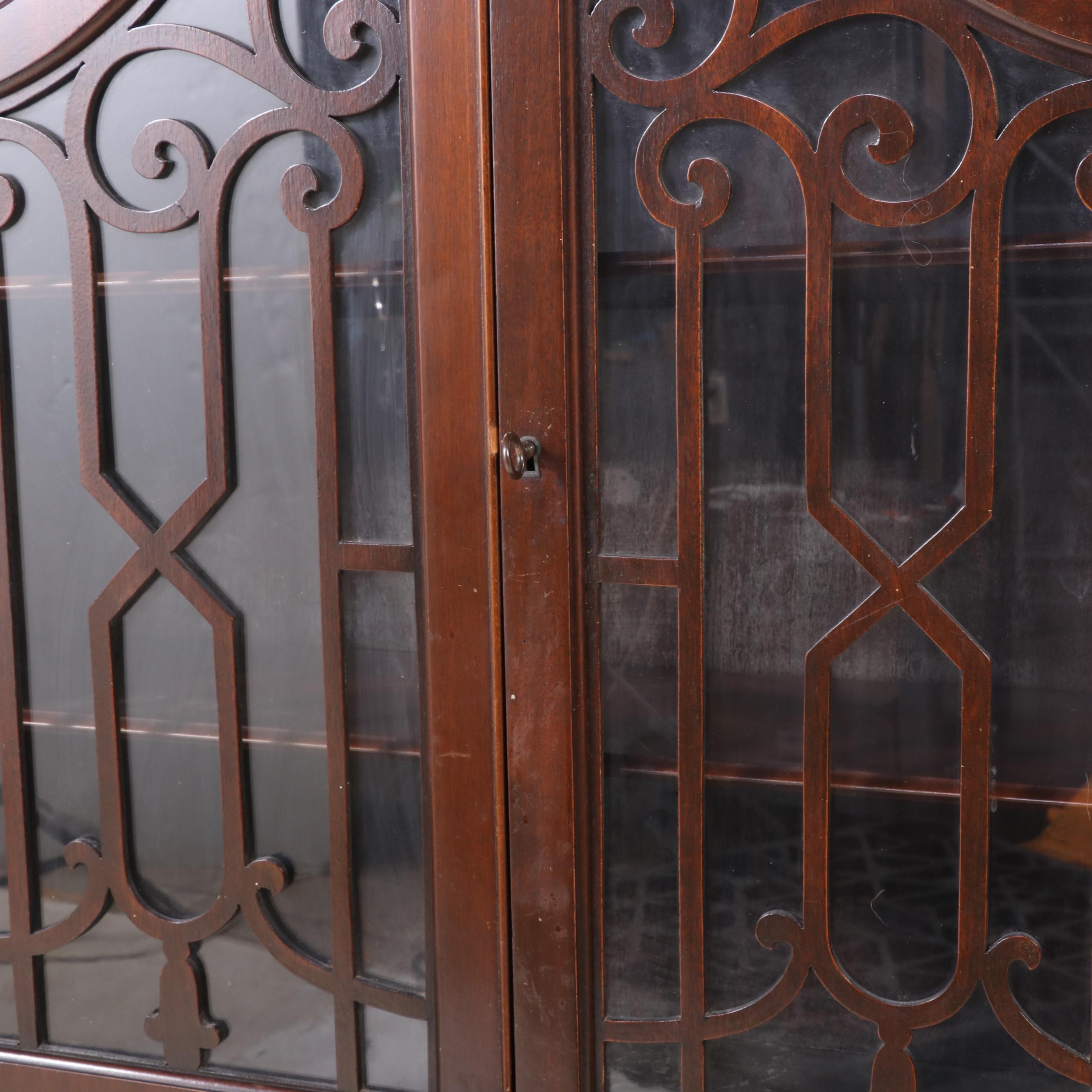 Queen Anne Style Mahogany-Finish Secretary Bookcase, 1930s-40s