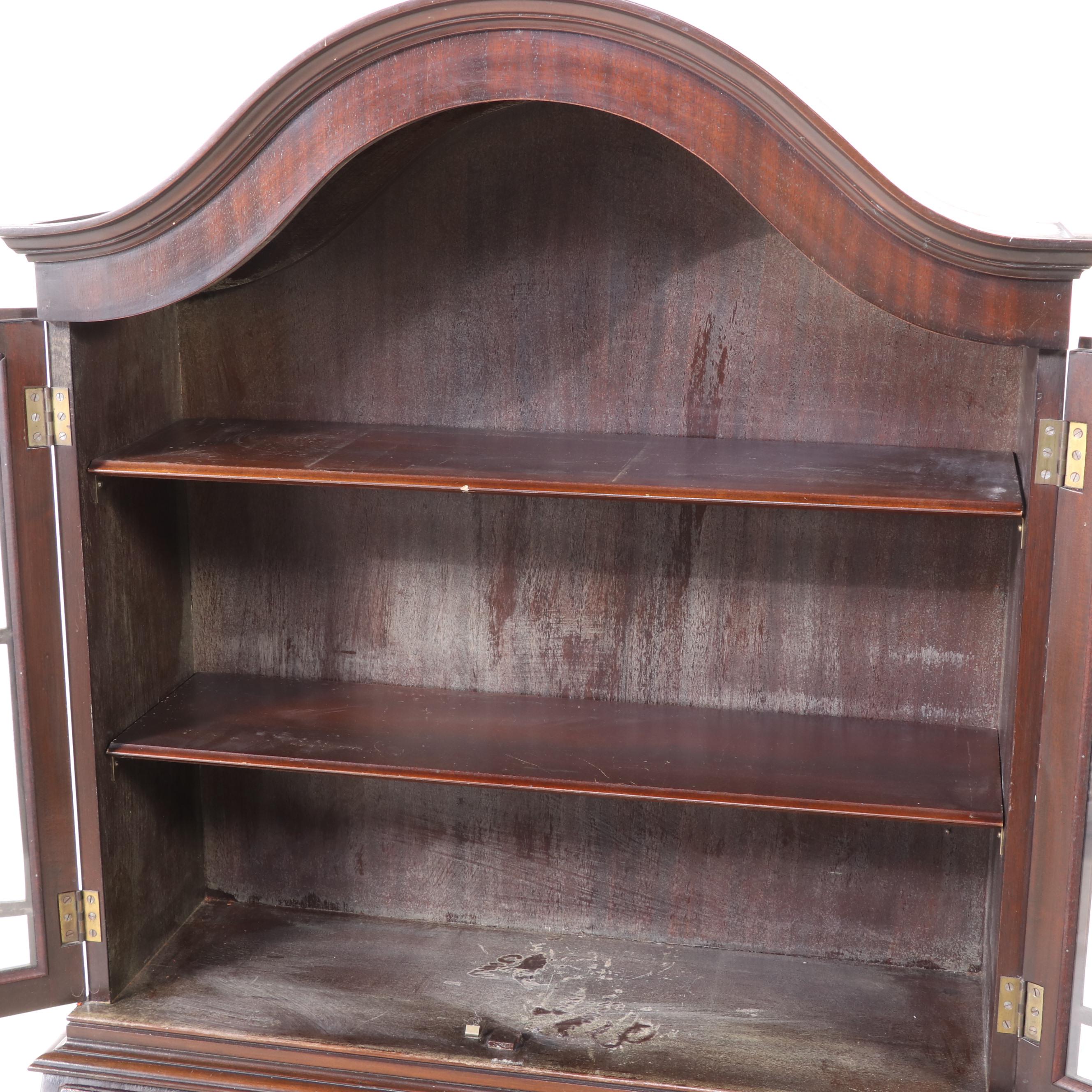 Queen Anne Style Mahogany-Finish Secretary Bookcase, 1930s-40s