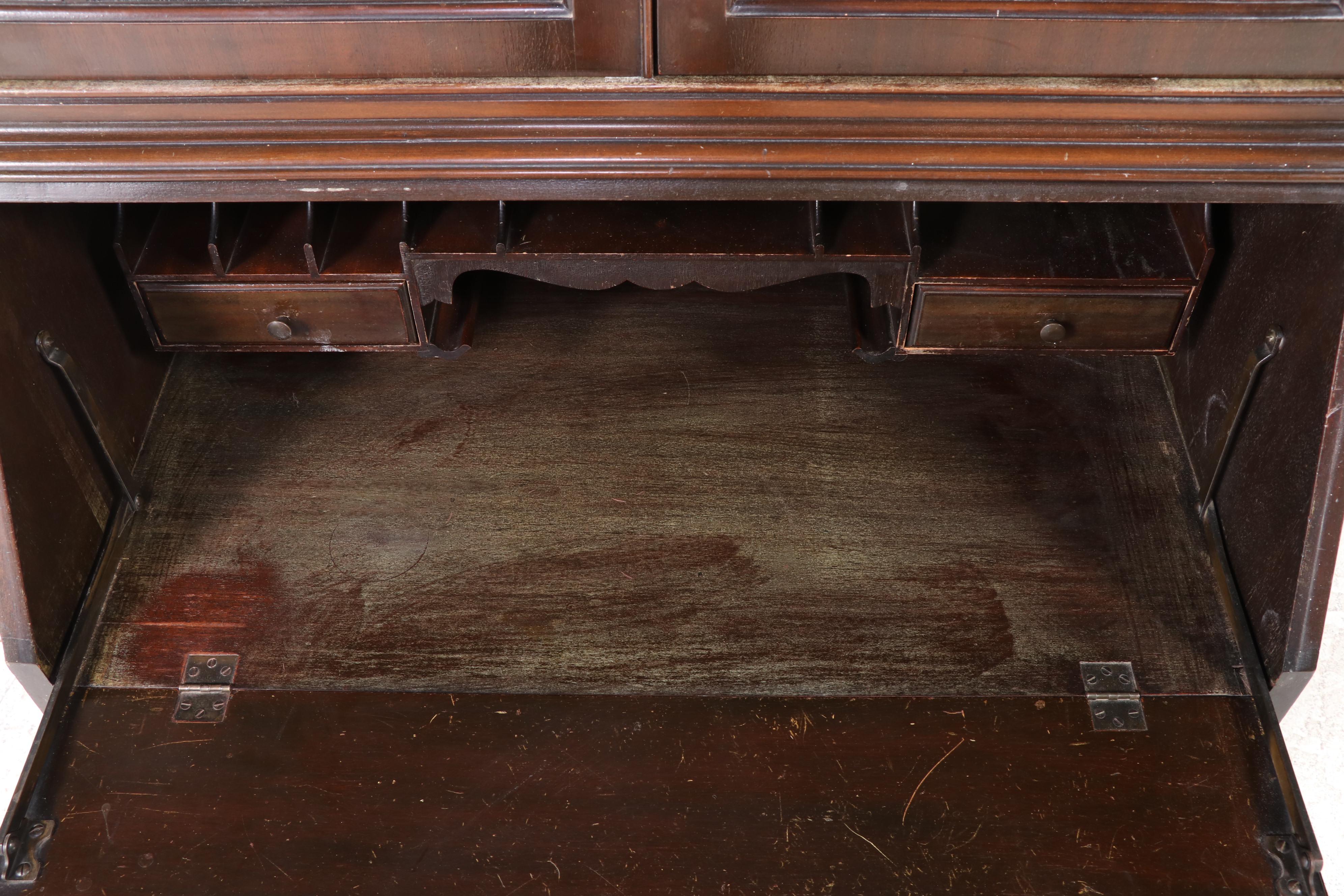 Queen Anne Style Mahogany-Finish Secretary Bookcase, 1930s-40s