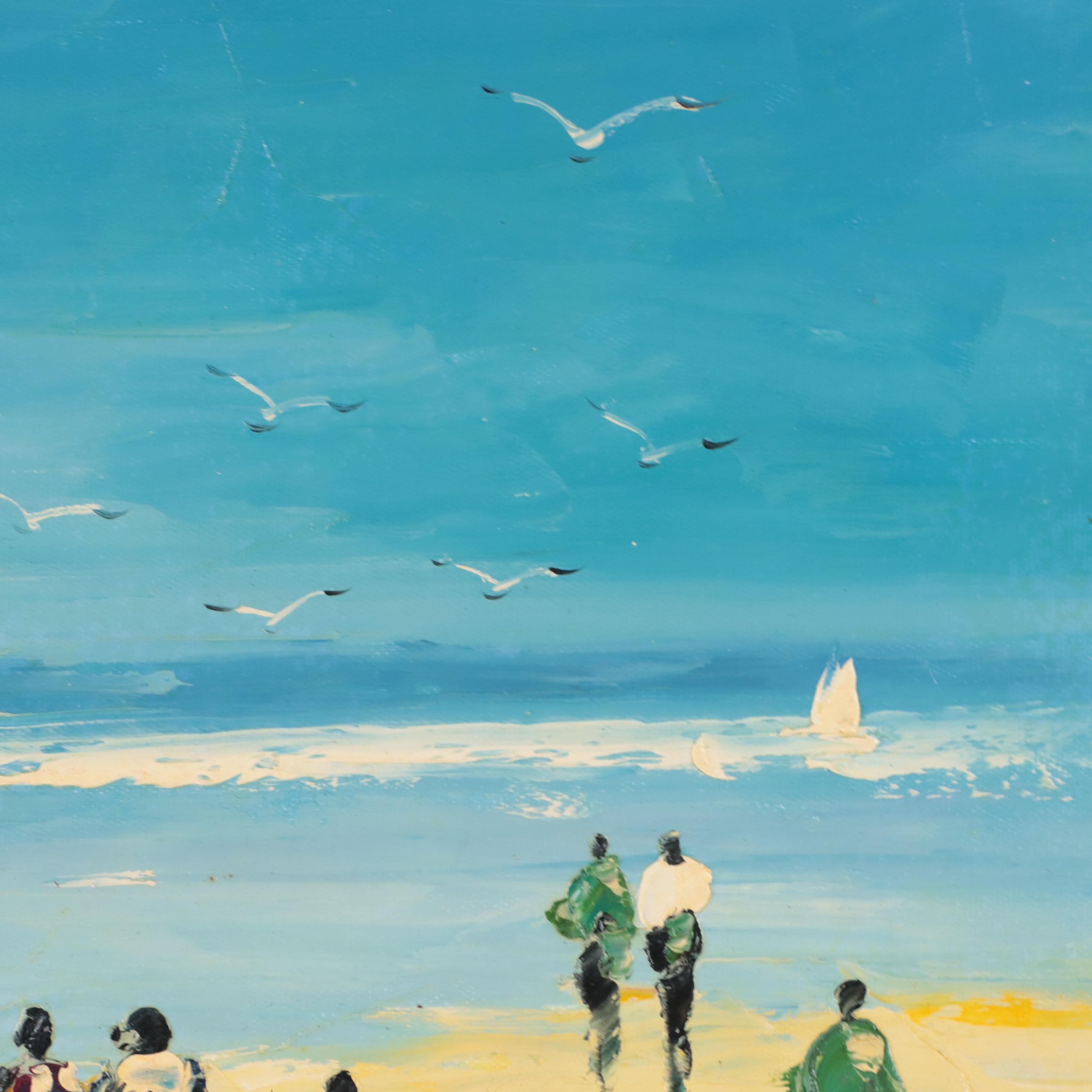 Bing Oil Painting of Figures at the Beach, 21st Century