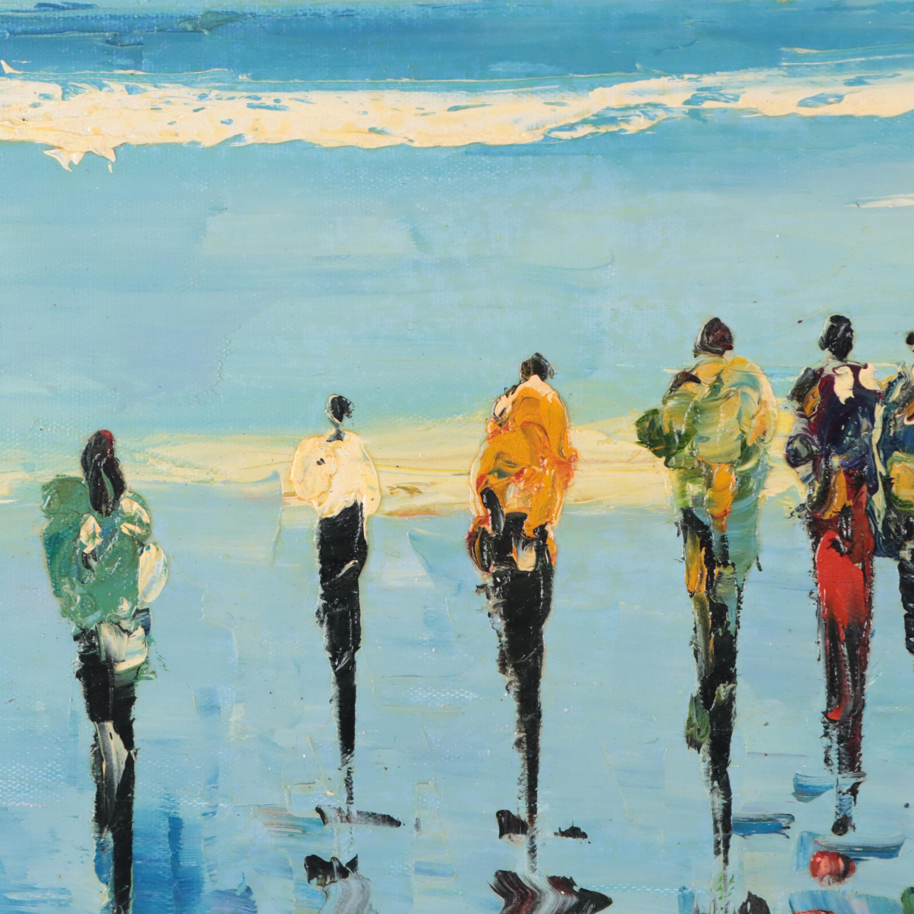 Bing Oil Painting of Figures at the Beach, 21st Century