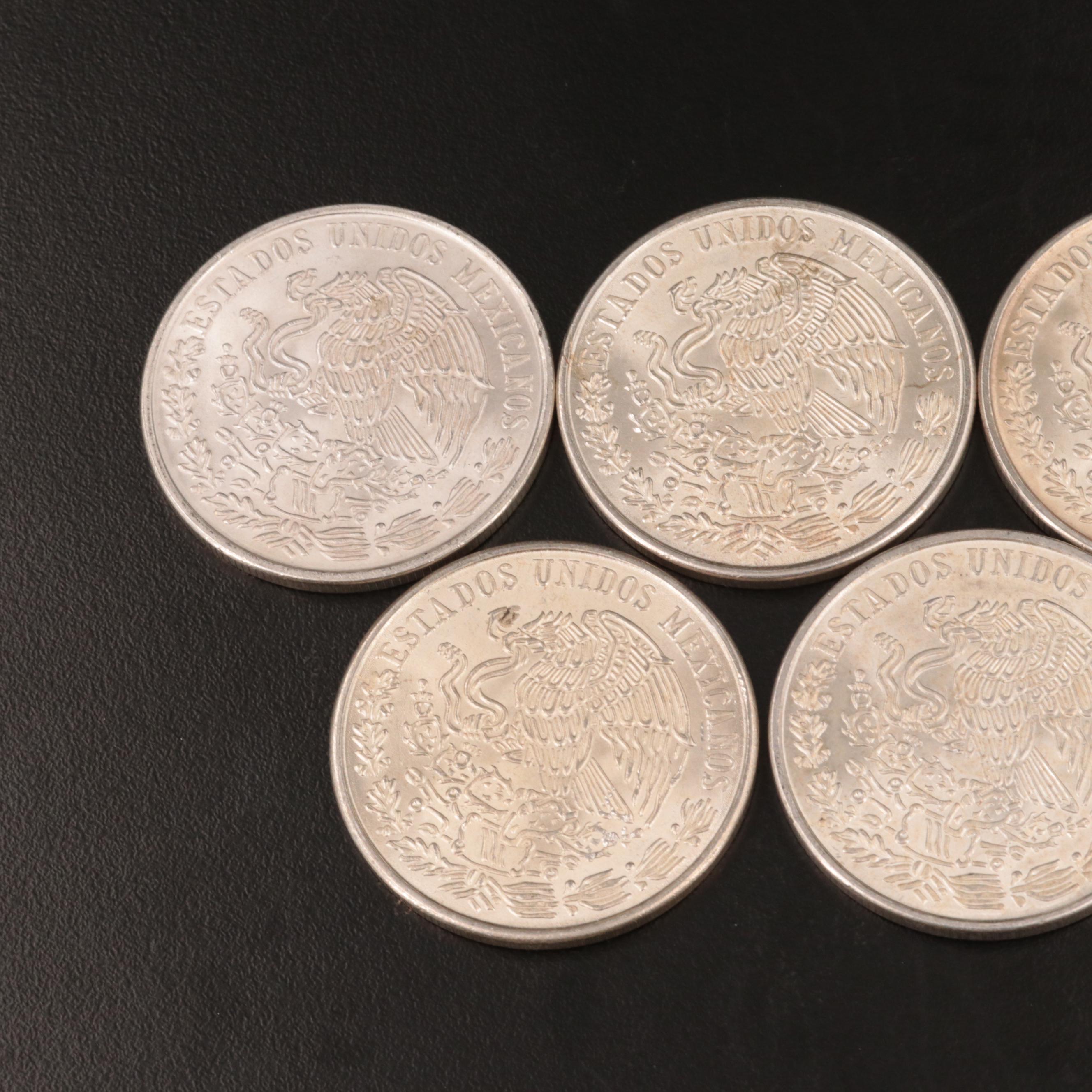 Five Mexican 100-Pesos Silver Coins