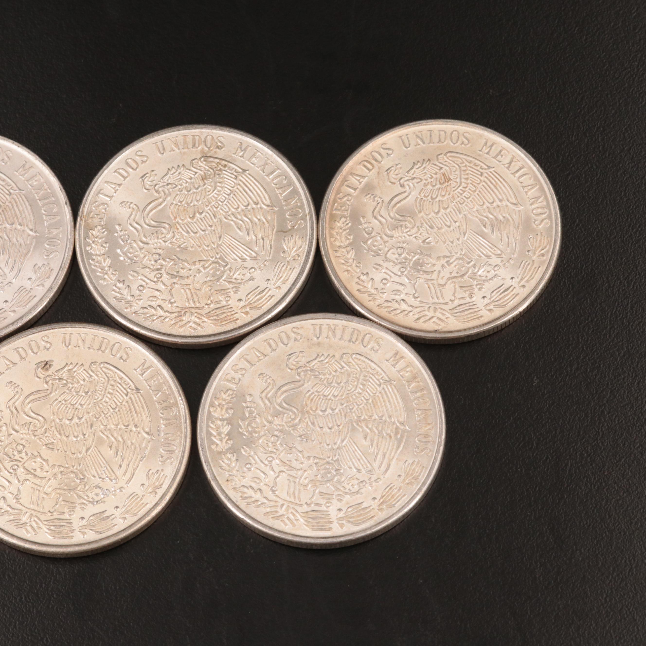 Five Mexican 100-Pesos Silver Coins