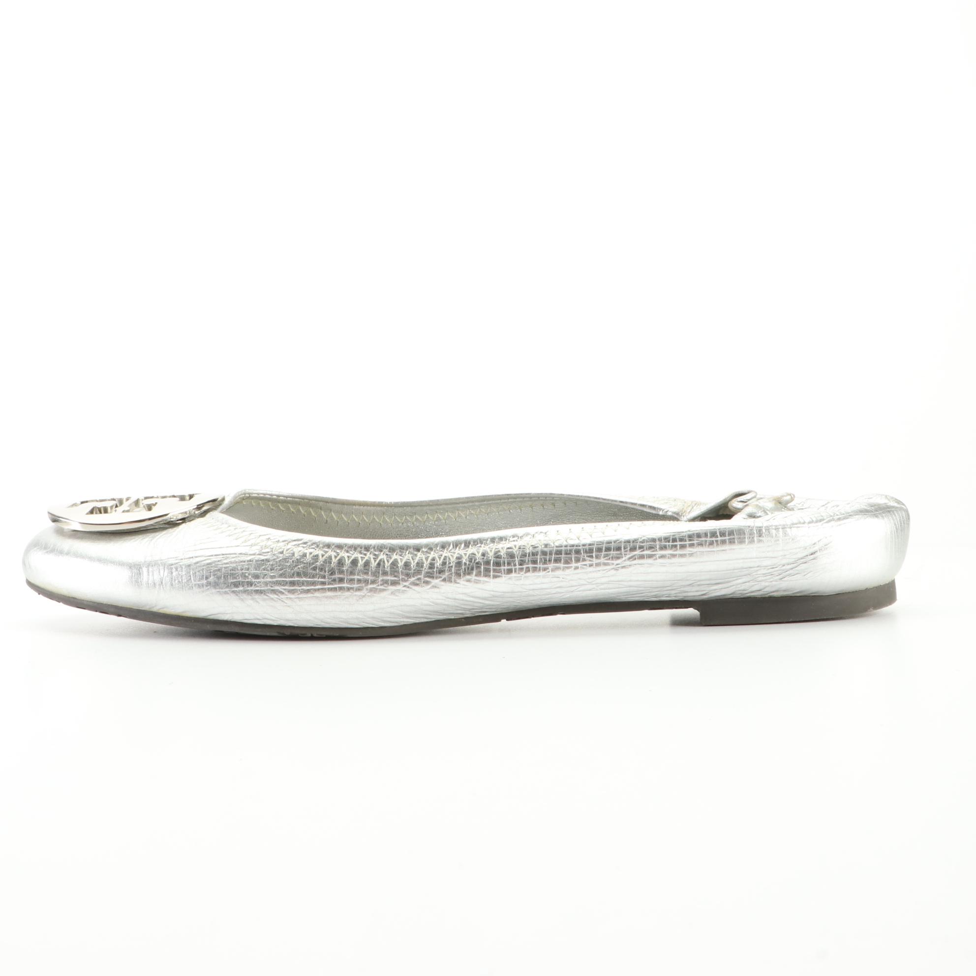 Ugg Lambskin Lined Hiking Boots and Tory Burch Flats in Metallic Finish Leather