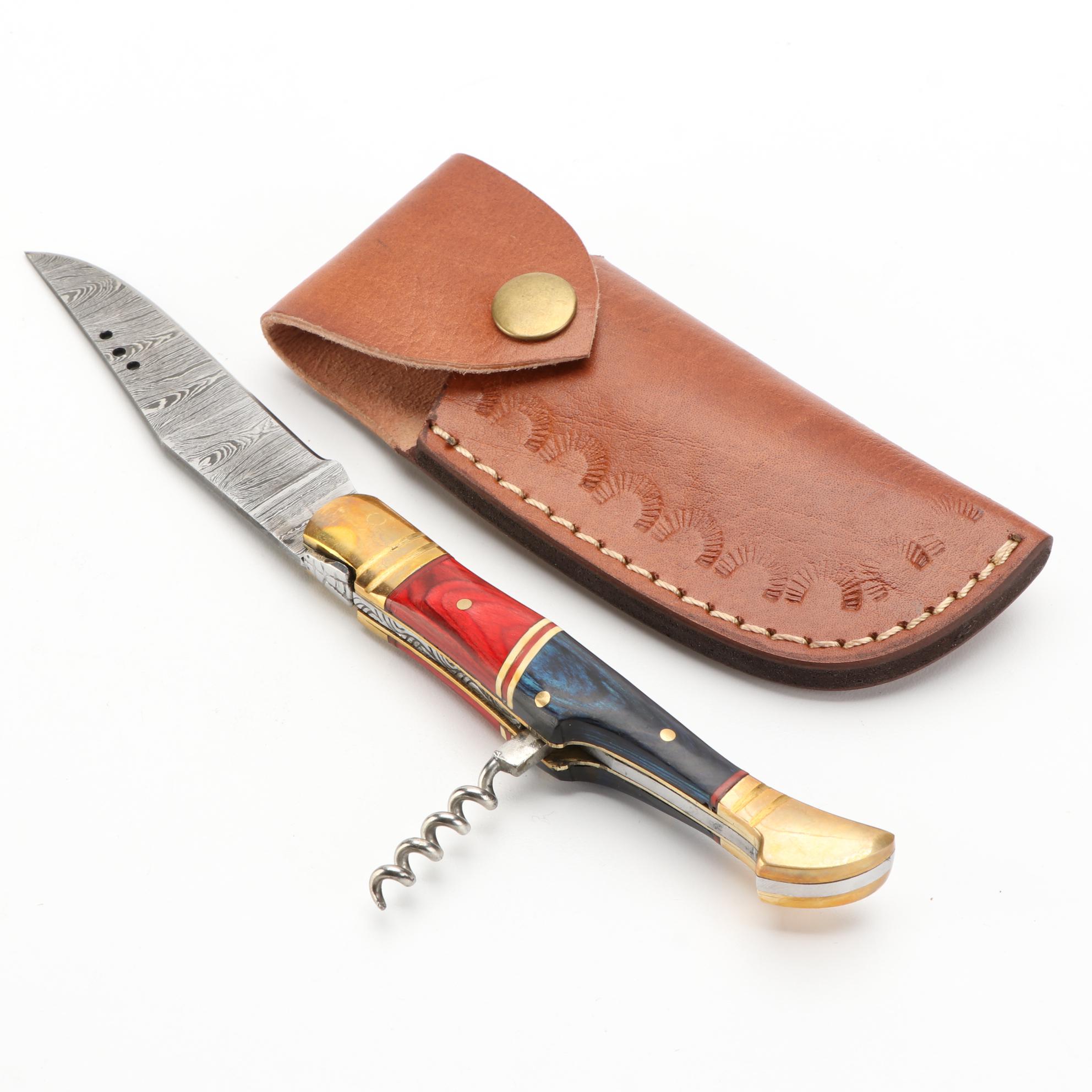 Handcrafted Damascus Steel and Wooden Handled Fixed Blade Knives with Scabbards