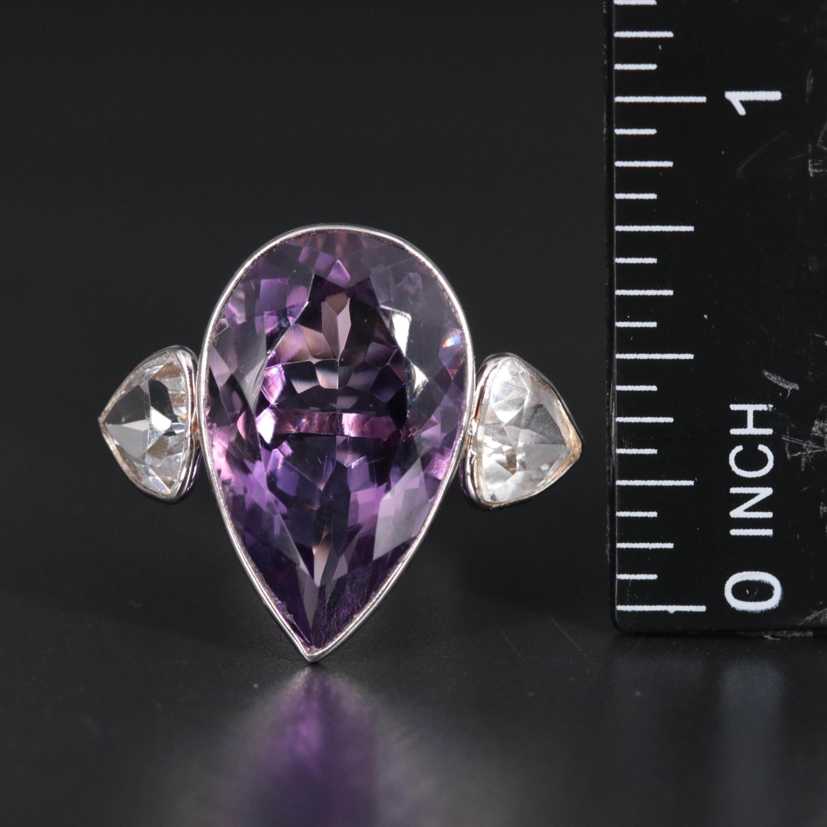 14K Amethyst and White Topaz Ring