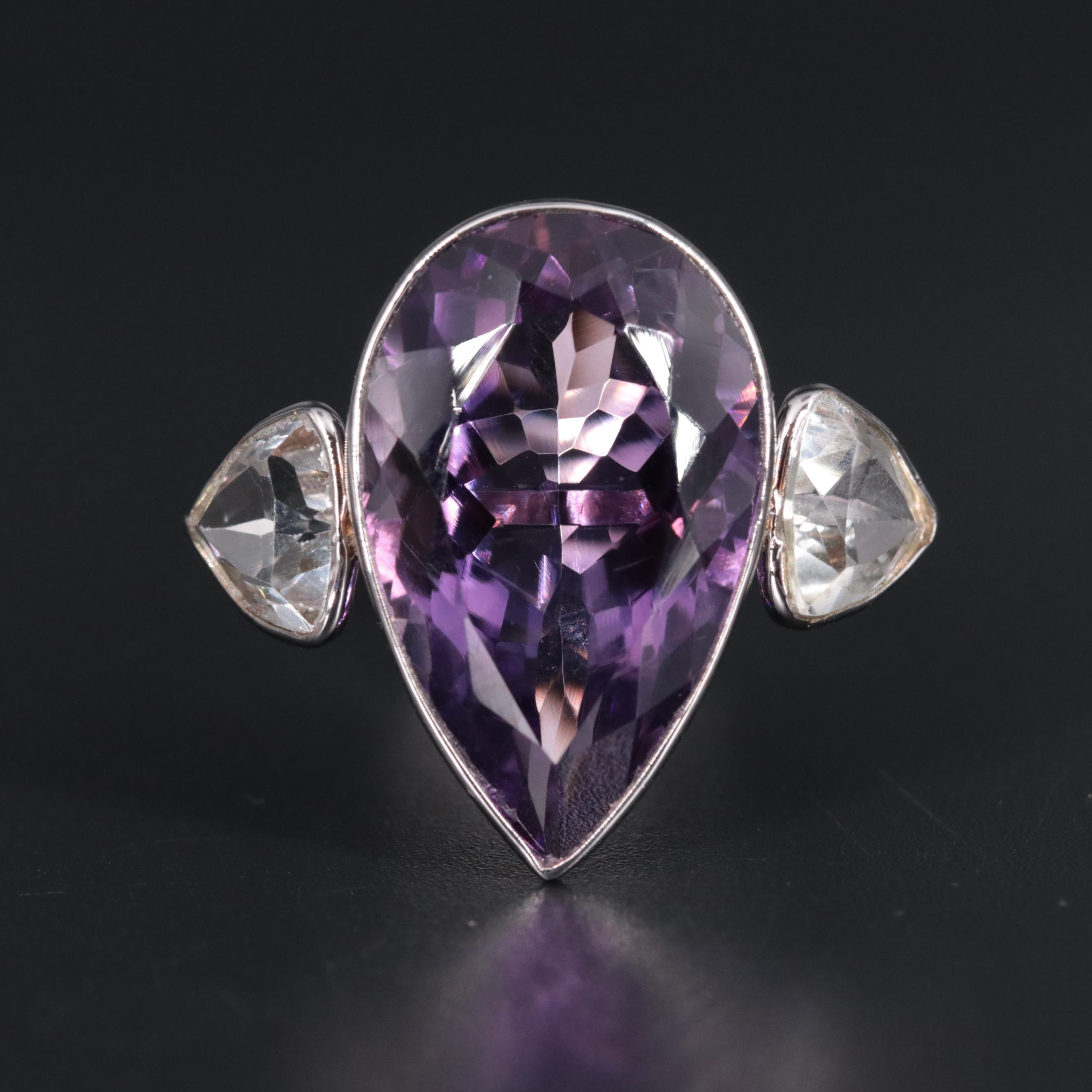 14K Amethyst and White Topaz Ring