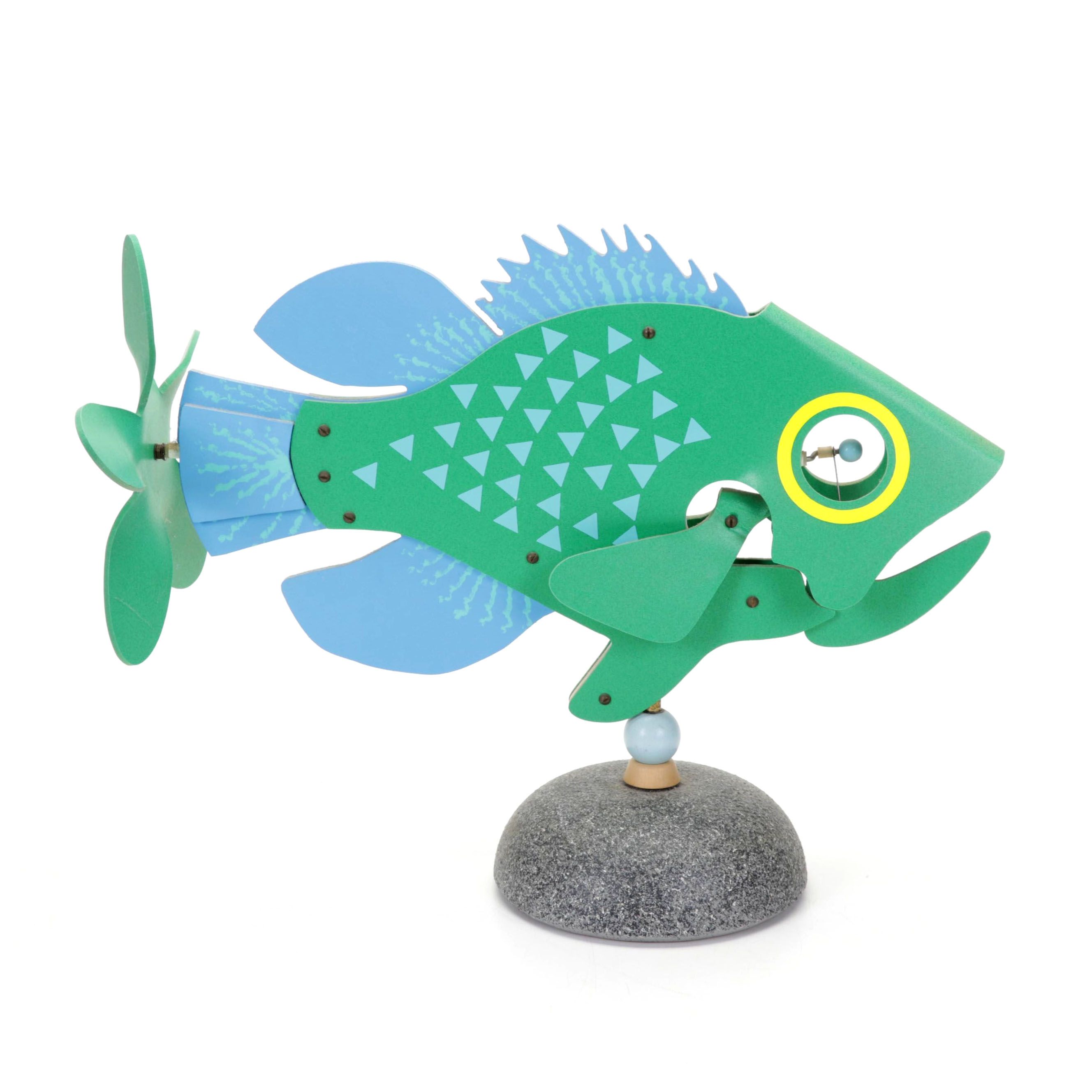 Spinning Wooden Fish Whirligig on Base, 1990