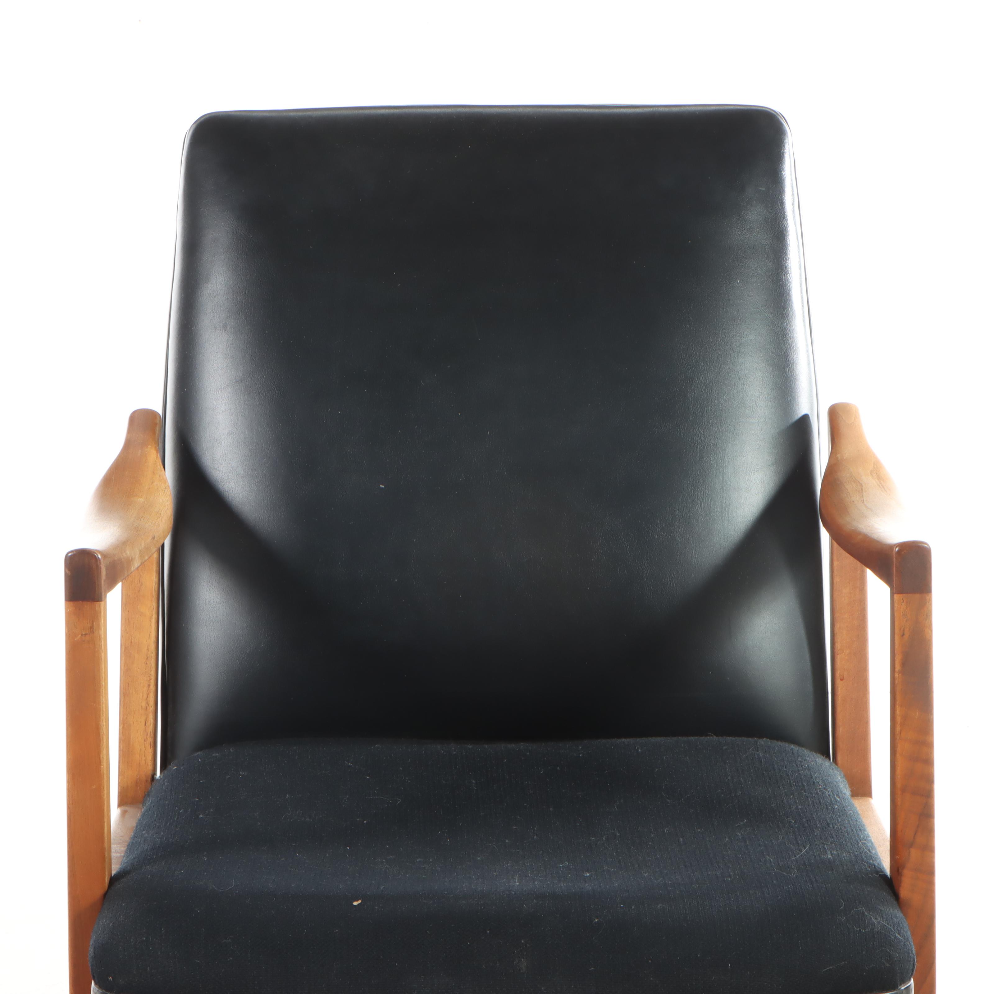 W. H. Gunlocke Mid Century Modern Wood and Vinyl Rolling Desk Chair