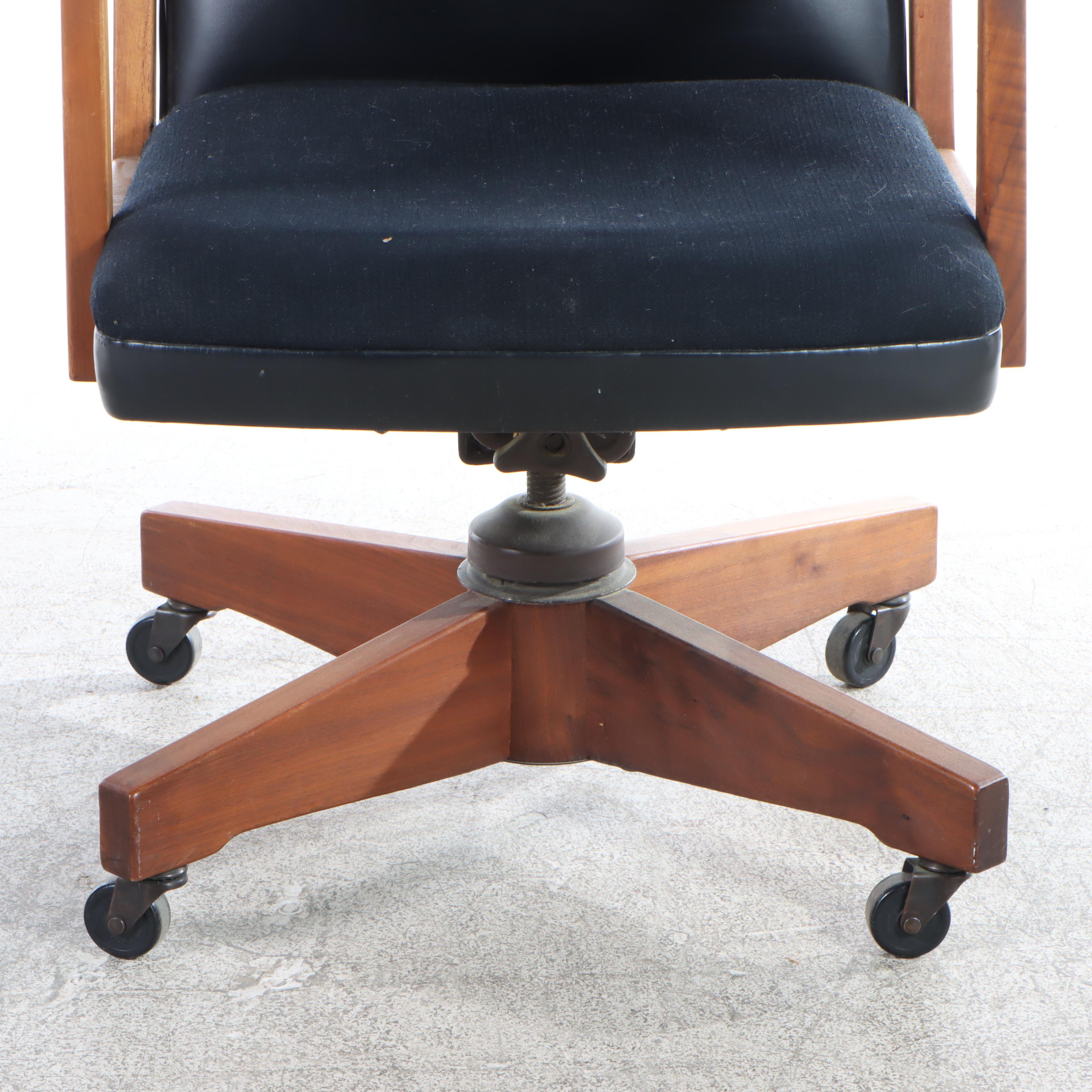 W. H. Gunlocke Mid Century Modern Wood and Vinyl Rolling Desk Chair