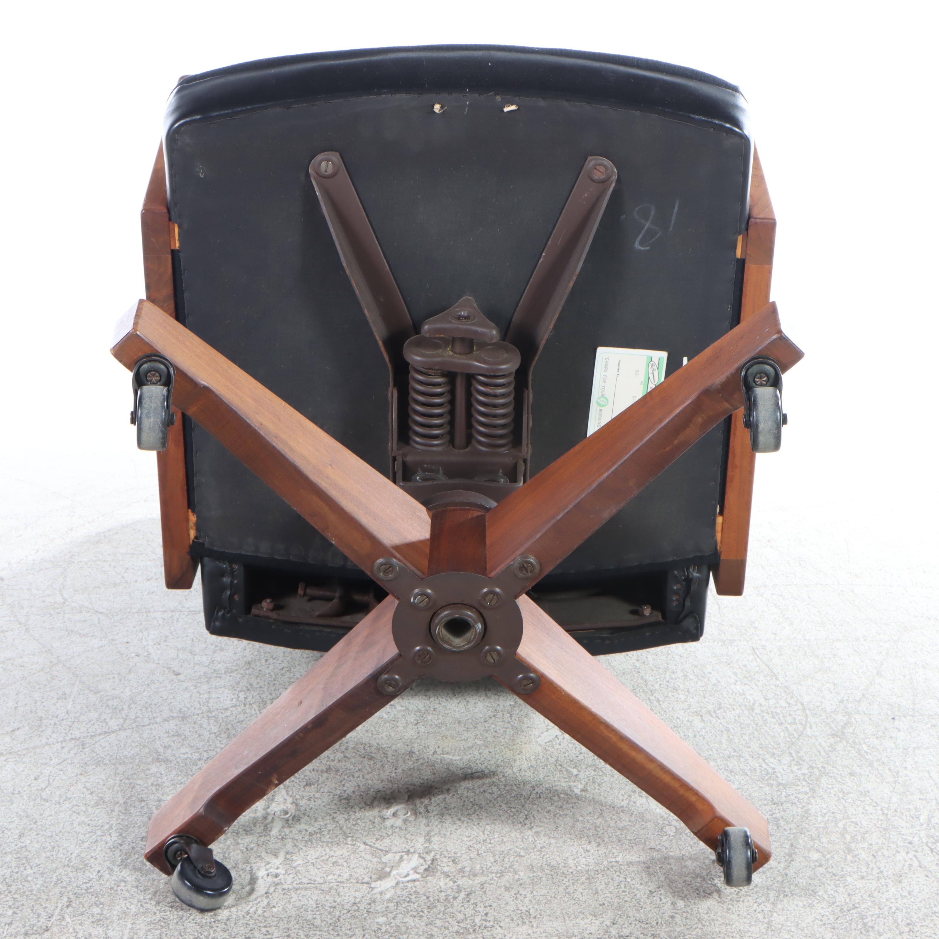 W. H. Gunlocke Mid Century Modern Wood and Vinyl Rolling Desk Chair