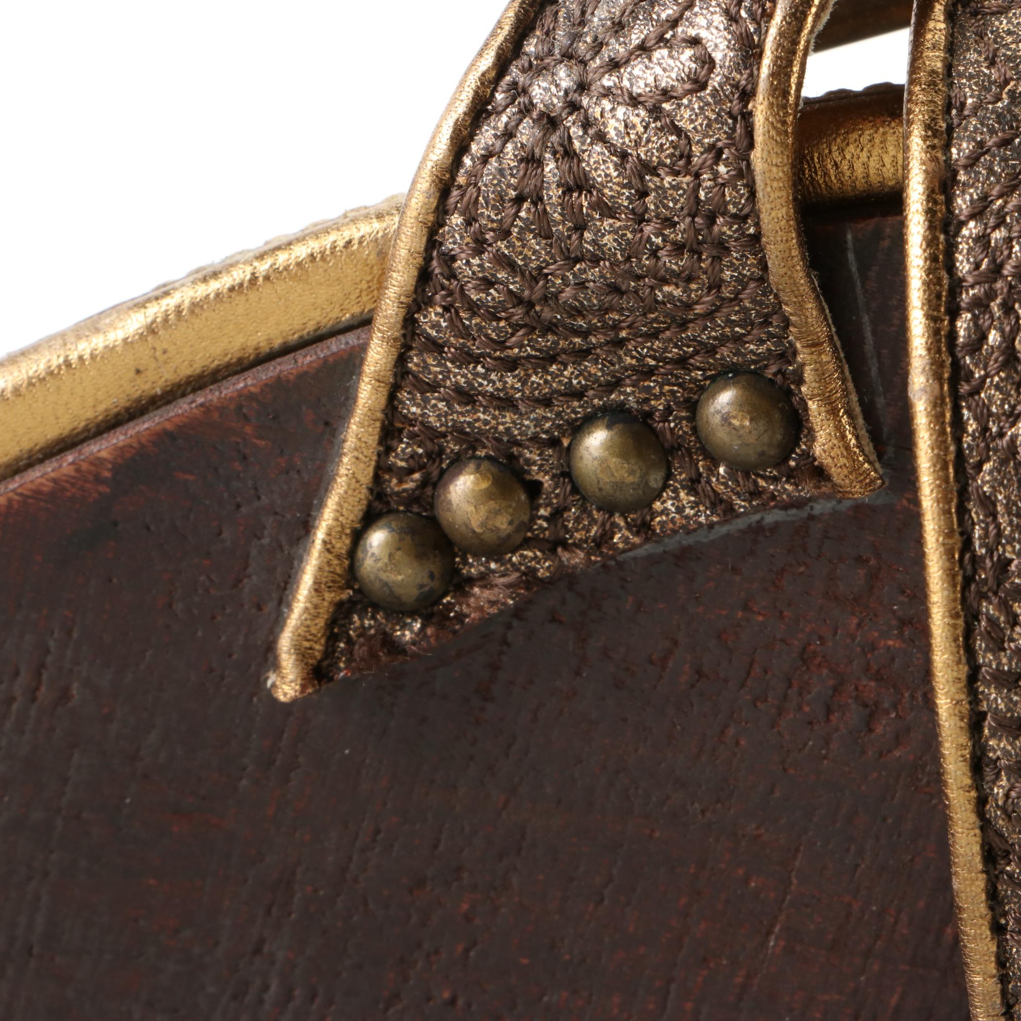 Prada Wedge Sandals in Floral Embossed Metallic Finish Leather and Wood