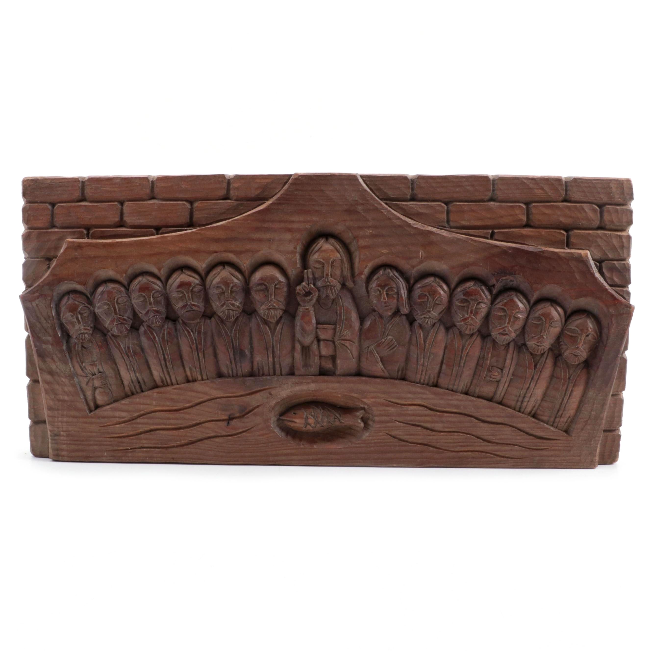 Carved Pine Wall Plaque of "The Last Supper"