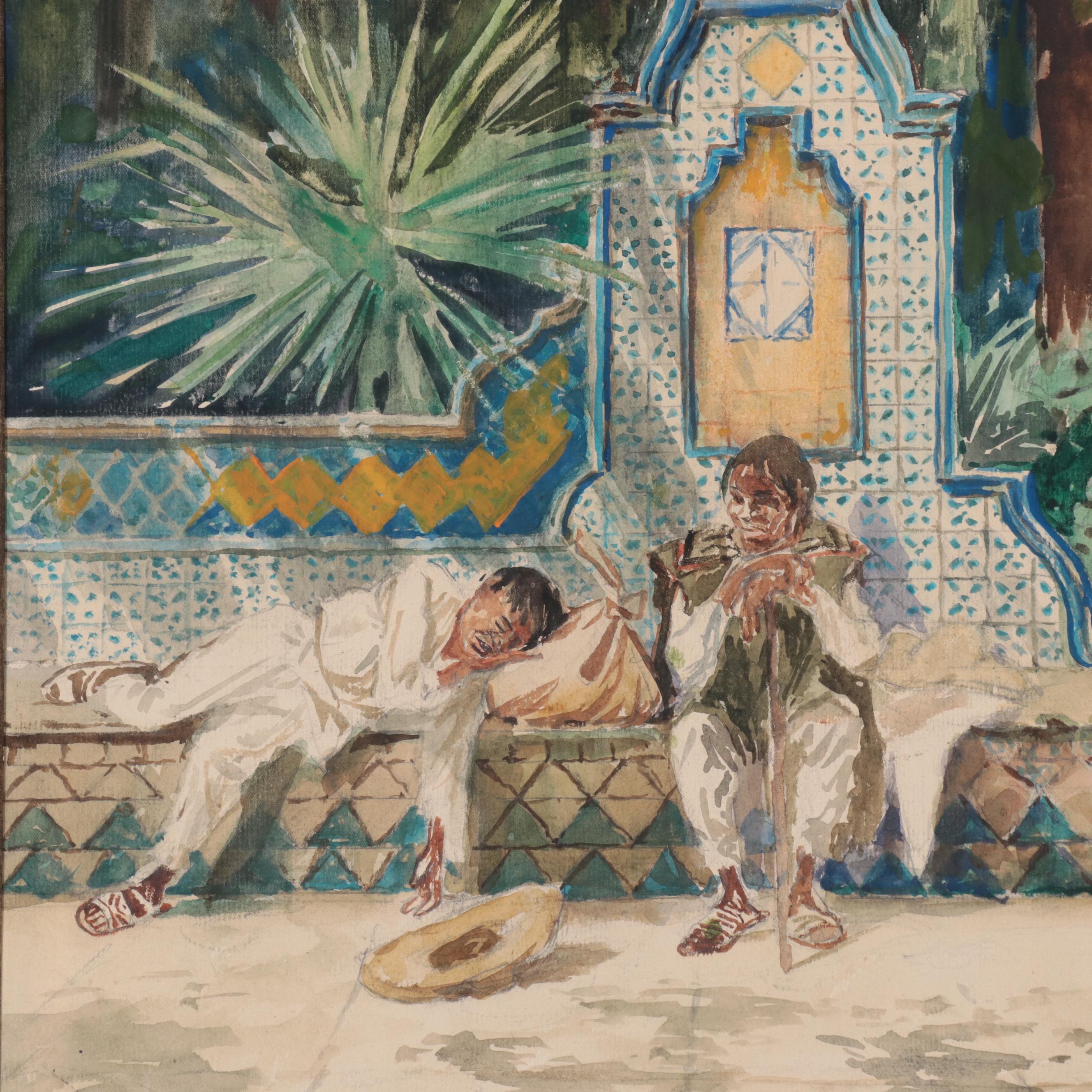 Paul Ashbrook Watercolor Painting "Napping on Bench"