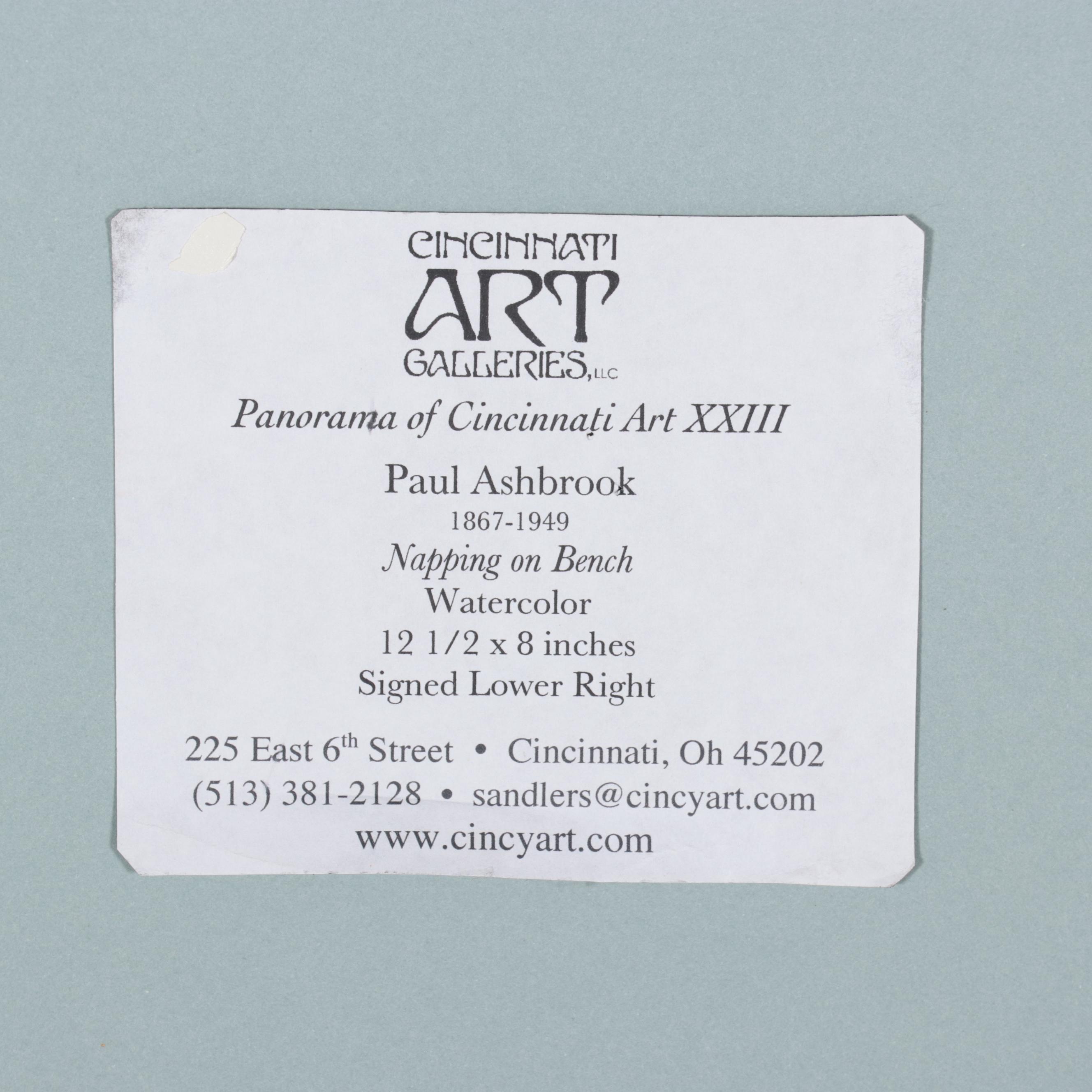 Paul Ashbrook Watercolor Painting "Napping on Bench"