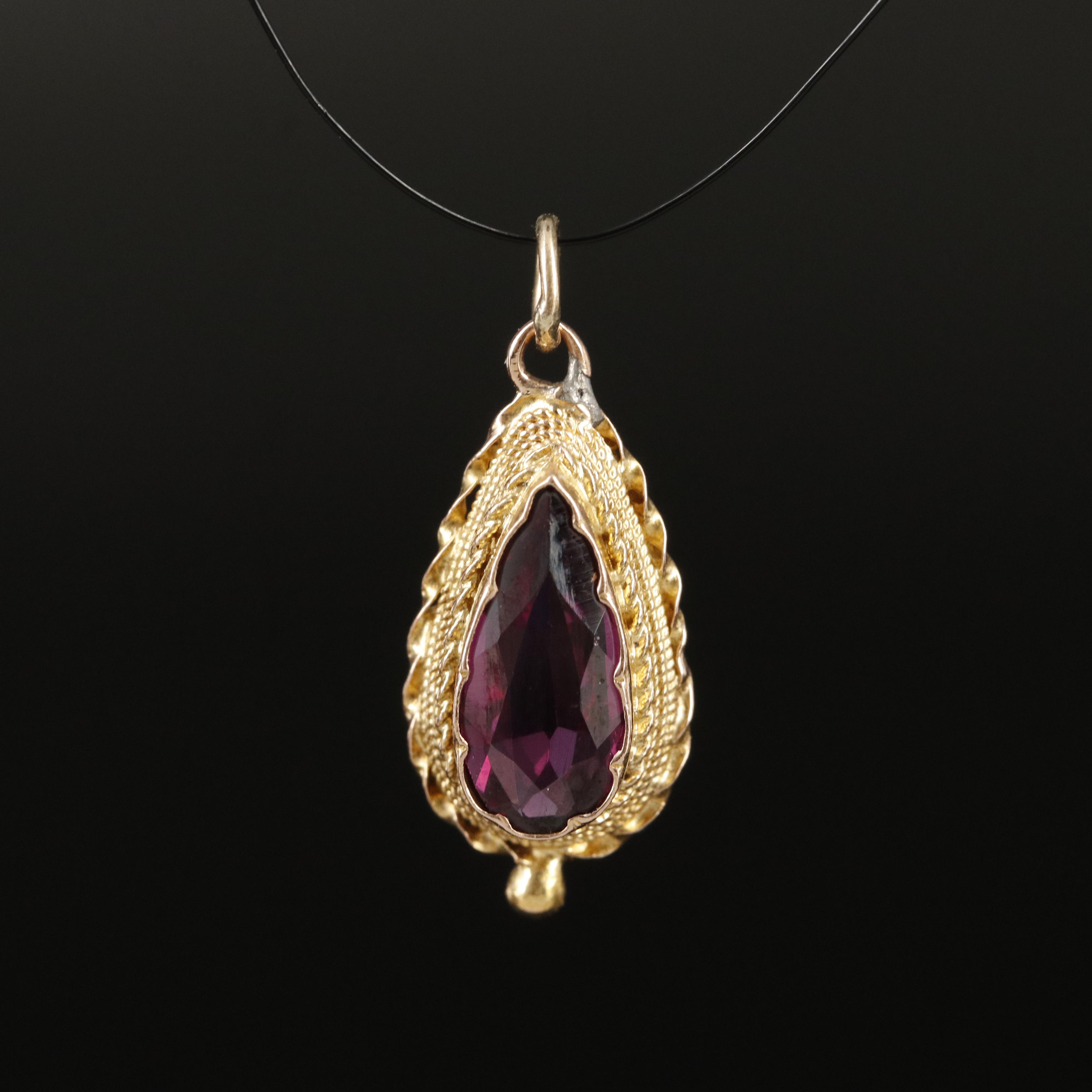 14K Rhodolite Garnet Teardrop Pendant