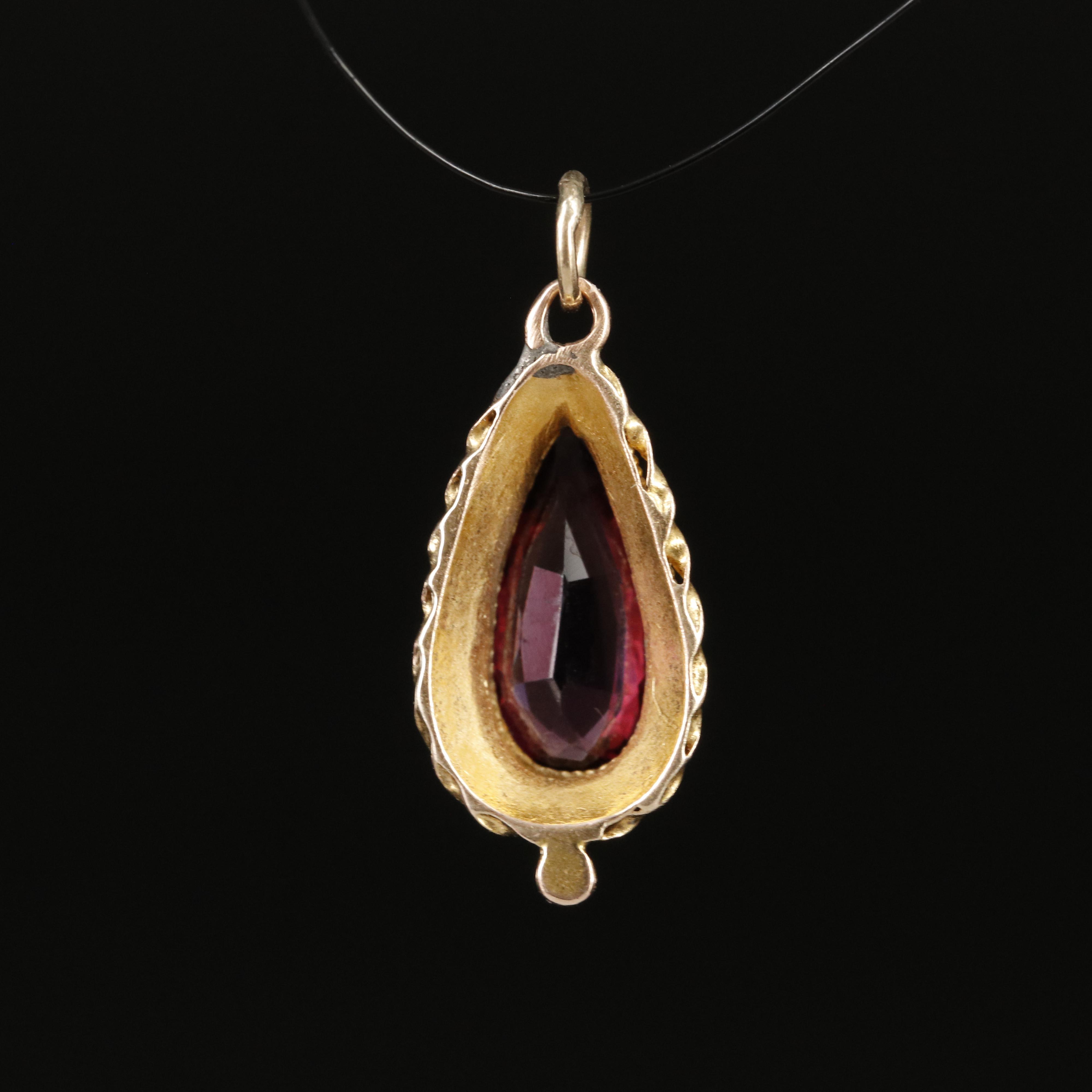 14K Rhodolite Garnet Teardrop Pendant