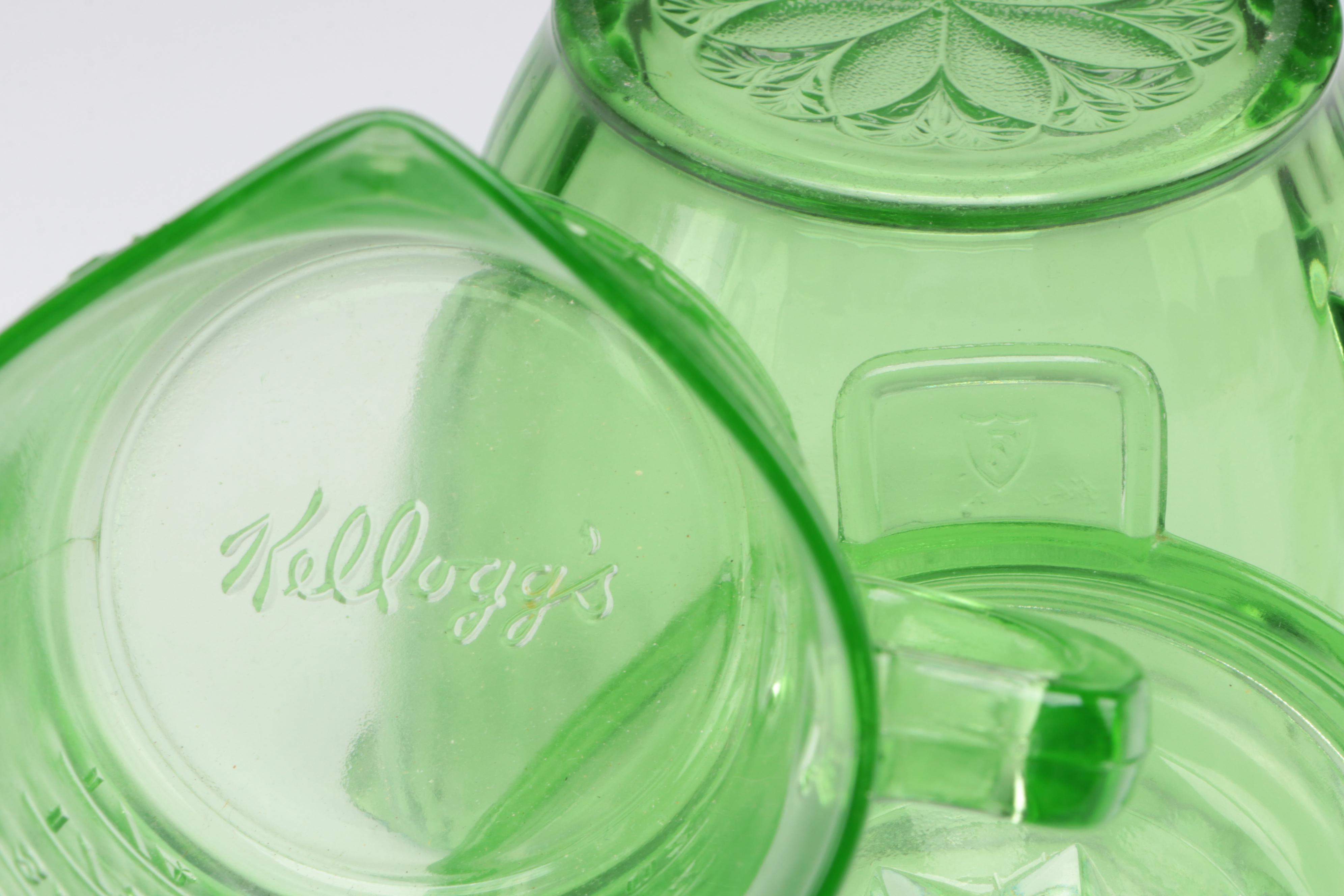 T & S Handimade Measuring Cup with Beater Attachment with Other Uranium Glass