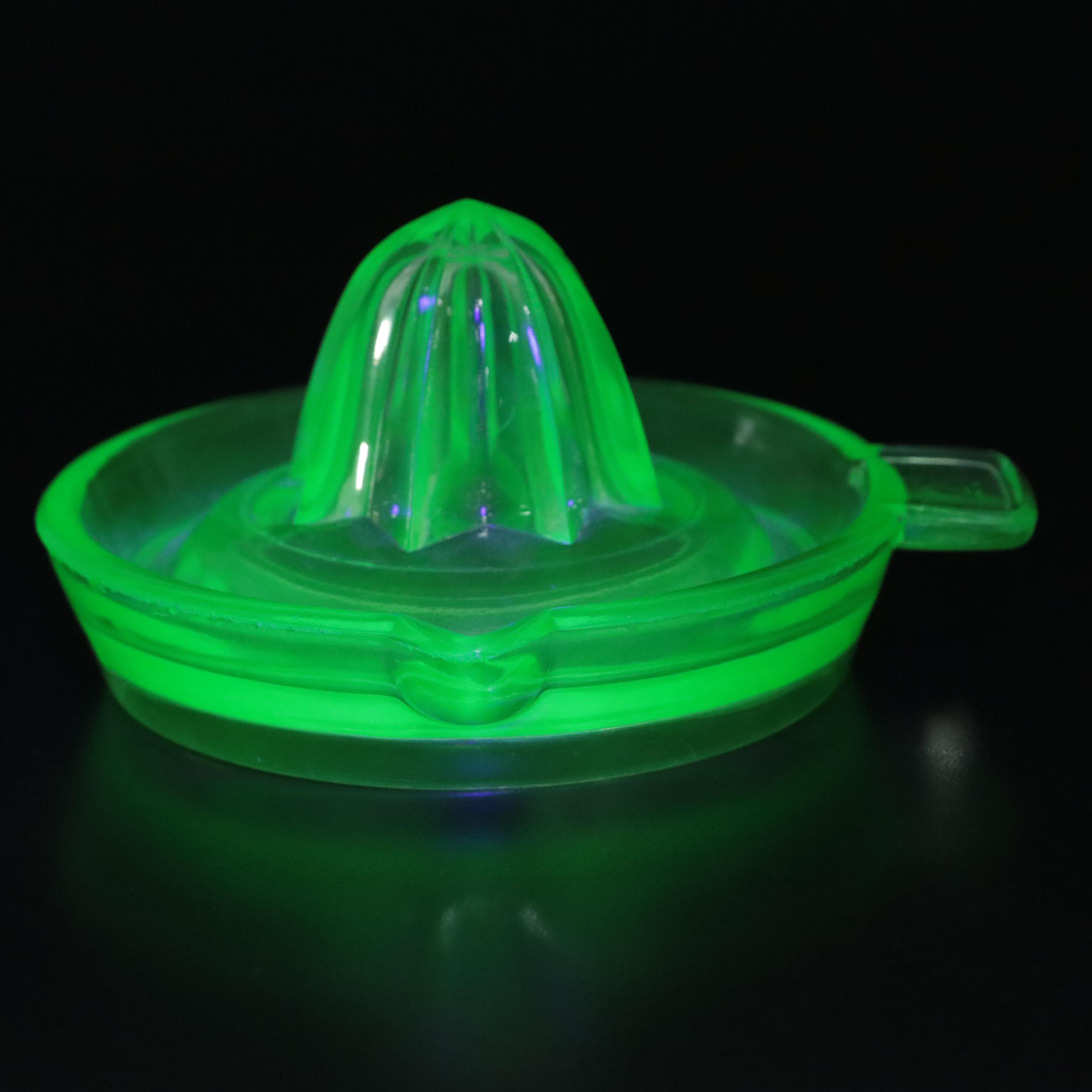 T & S Handimade Measuring Cup with Beater Attachment with Other Uranium Glass