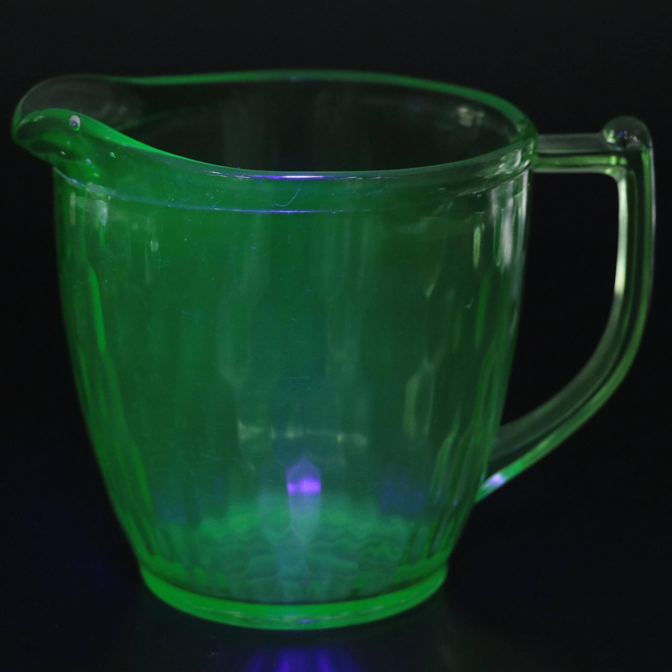 T & S Handimade Measuring Cup with Beater Attachment with Other Uranium Glass